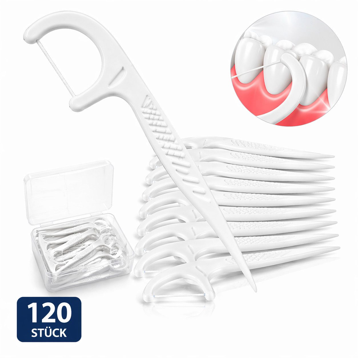 Sibastore Zahnseide-Stick, (Spar-Set, 120-St), 2-in-1 Floss & Pick