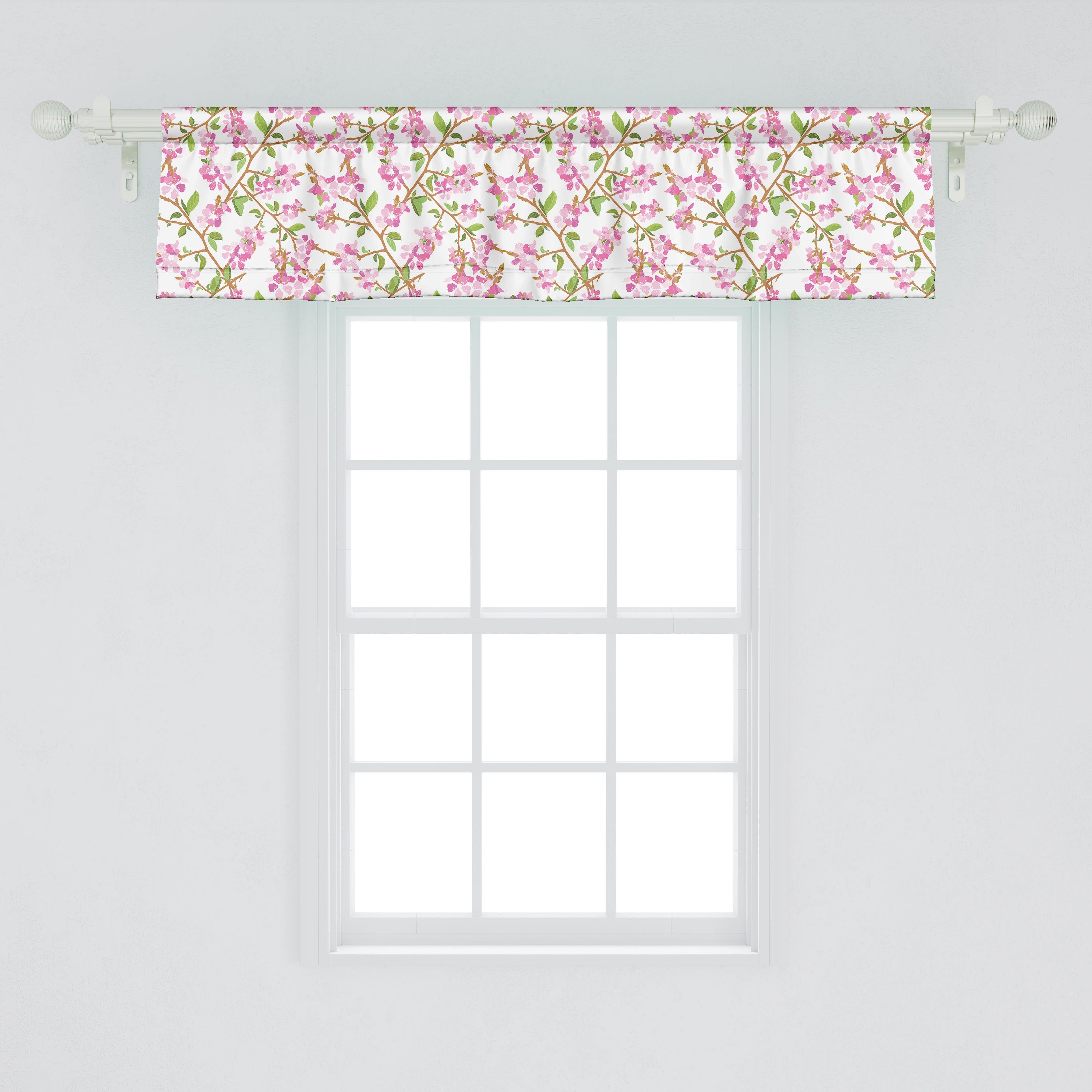 Blumenblätter für Dekor mit Küche Schlafzimmer Scheibengardine Abakuhaus, Kirschblüte Microfaser, Stangentasche, Vorhang Volant