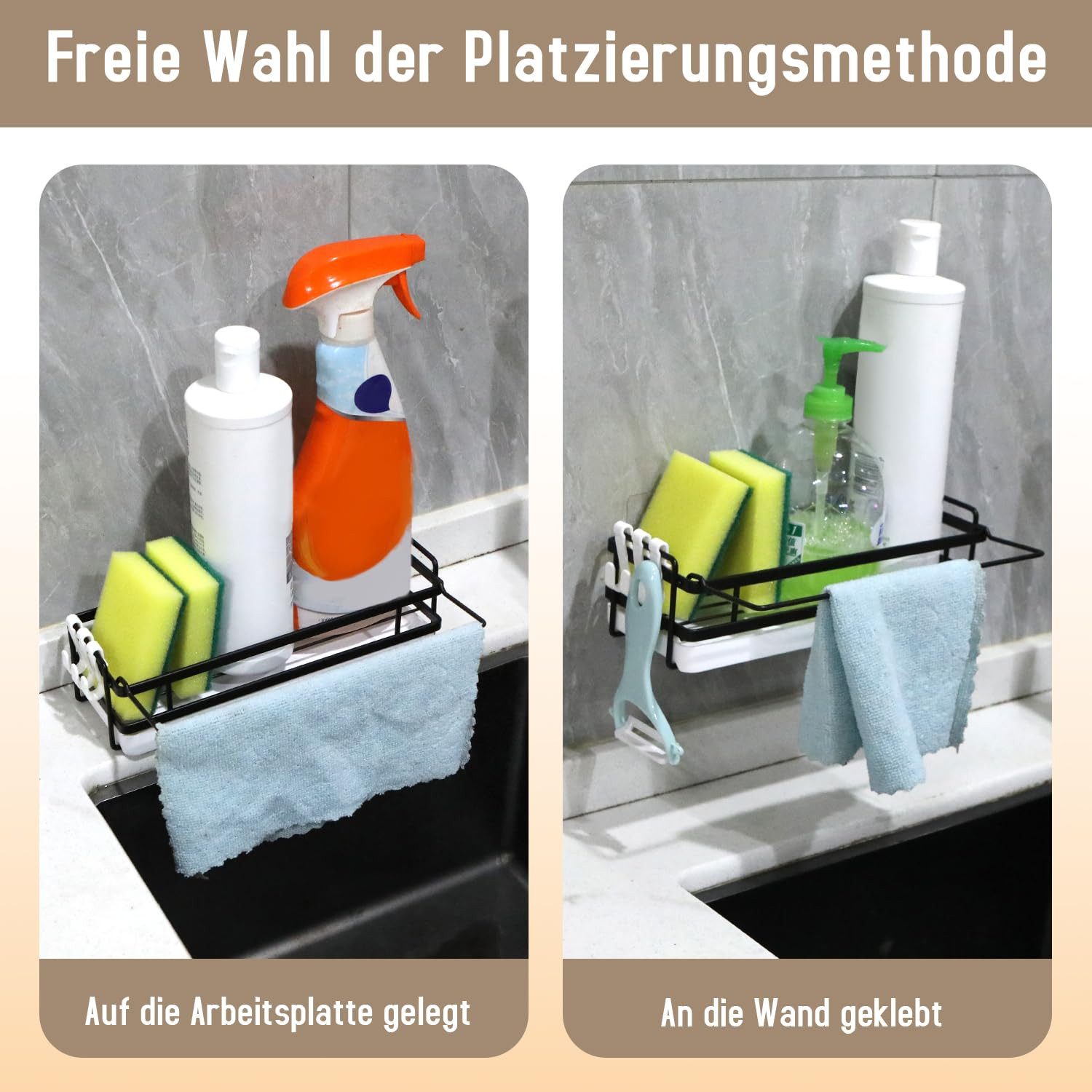 FOUORTUNATE-BEE Organizer Spülbecken Organizer Küchen Organizer mit Spültuchhalter- Hängend (für Spüle, Abwasch, Spülmittel & Küchenutensilien, Spülablage & Küc – Bild 3 von 5