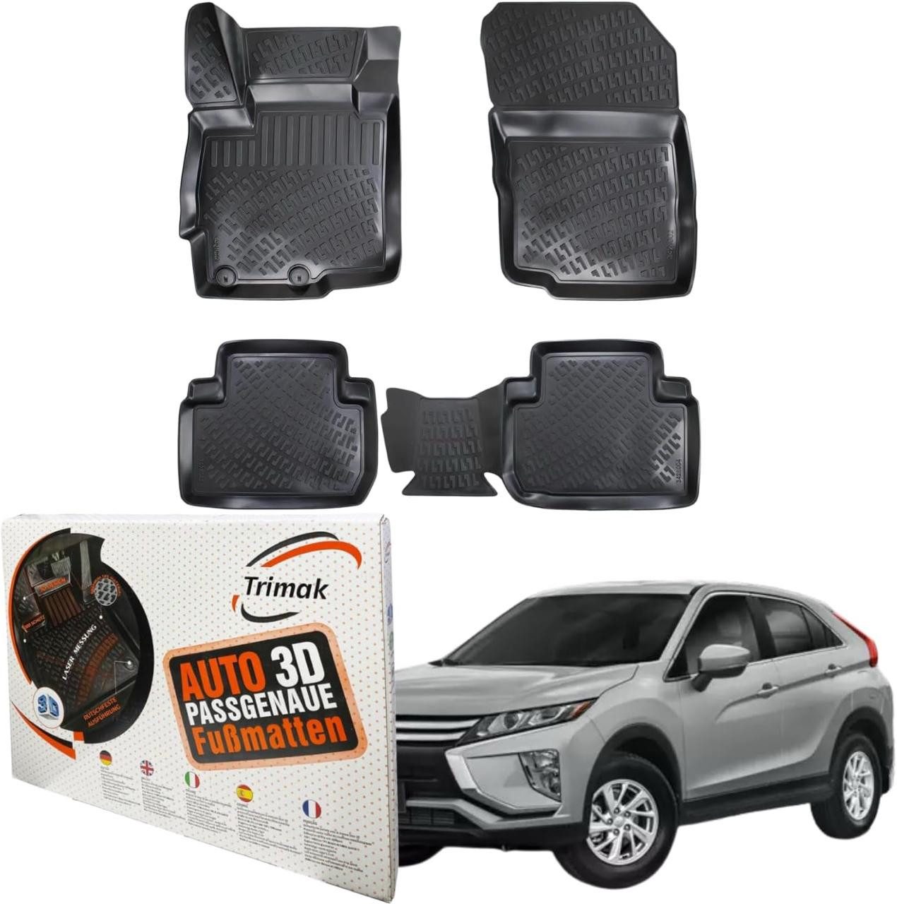 Trimak Passform-Fußmatten Oder Kofferraumwanne Oder Set kompatibel mit Mitsubishi Eclipse Cross, Mitsubishi Eclipse Cross ab 2018 Gummimatten Auto TPE Allwetter