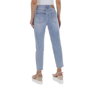 Ital-Design Mom-Jeans Damen Freizeit Used-Look High Waist Jeans in Hellblau