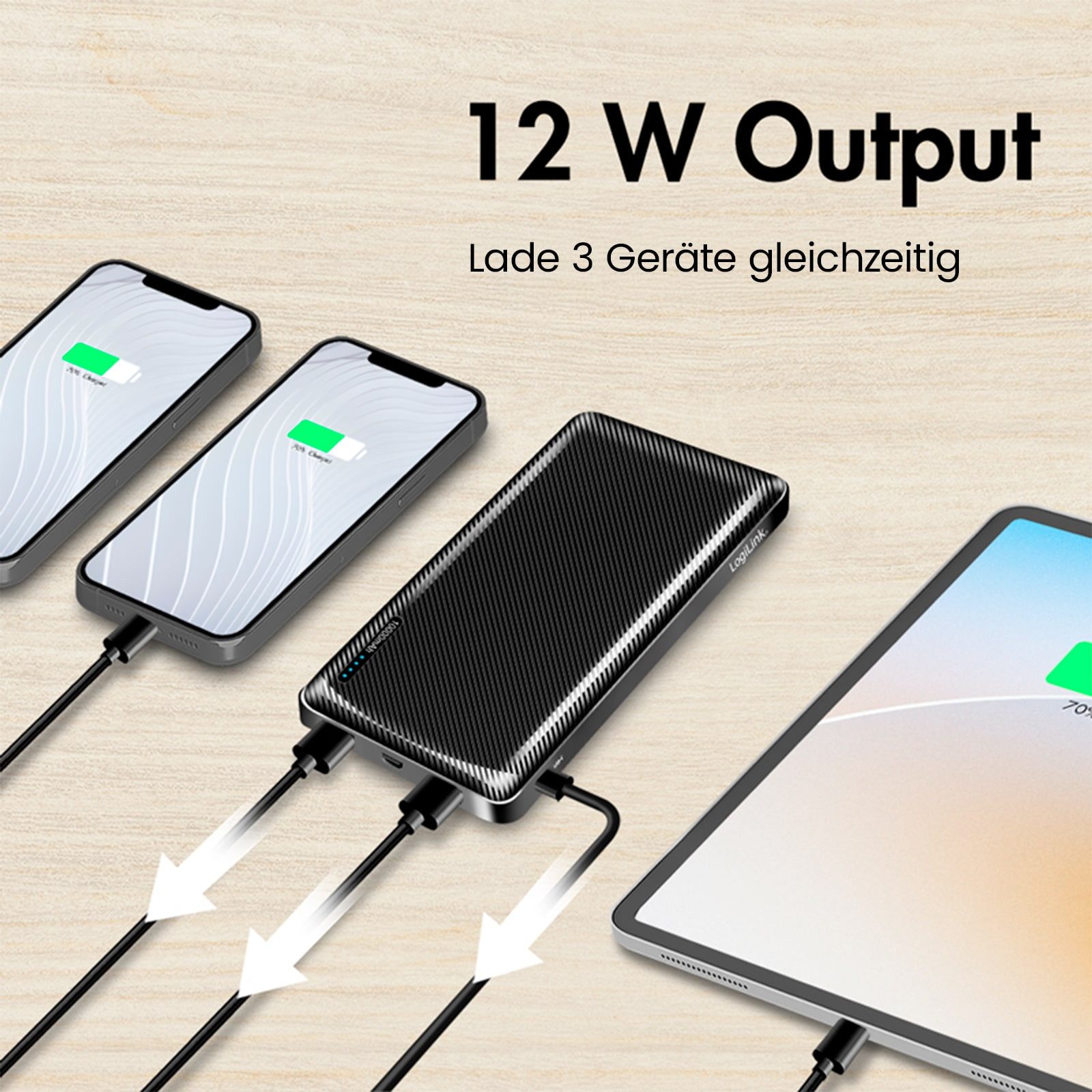 LogiLink mobile Powerbank 10000 mAh (5 V, 1 St), Ausgang: 2x USB-A, 1x USB-C, Eingang: 1x Micro-USB, 1x USB-C