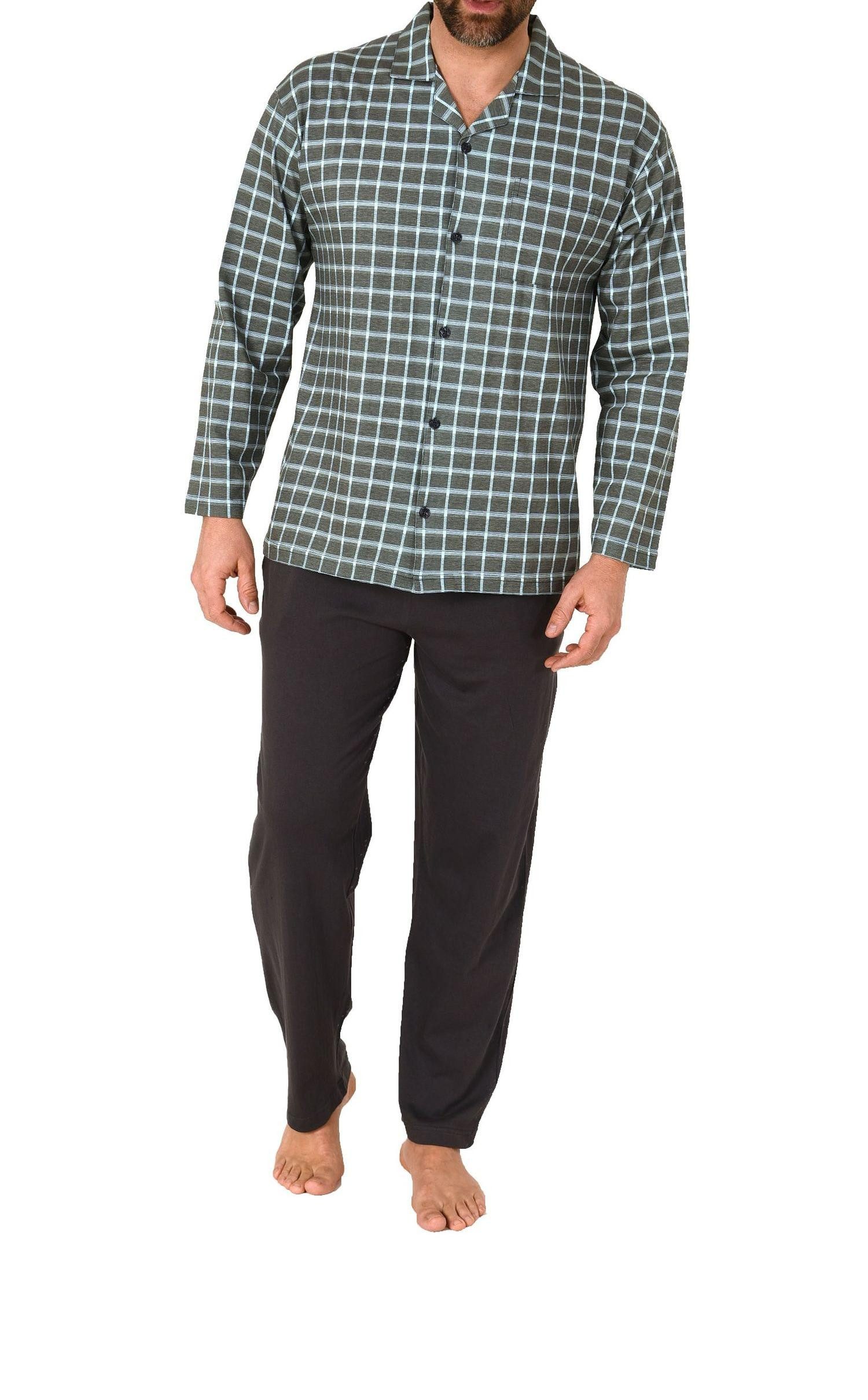 Normann Pyjama Durchknöpfbarer Herren Pyjama / Schlafanzug in edler Karo-Op günstig online kaufen