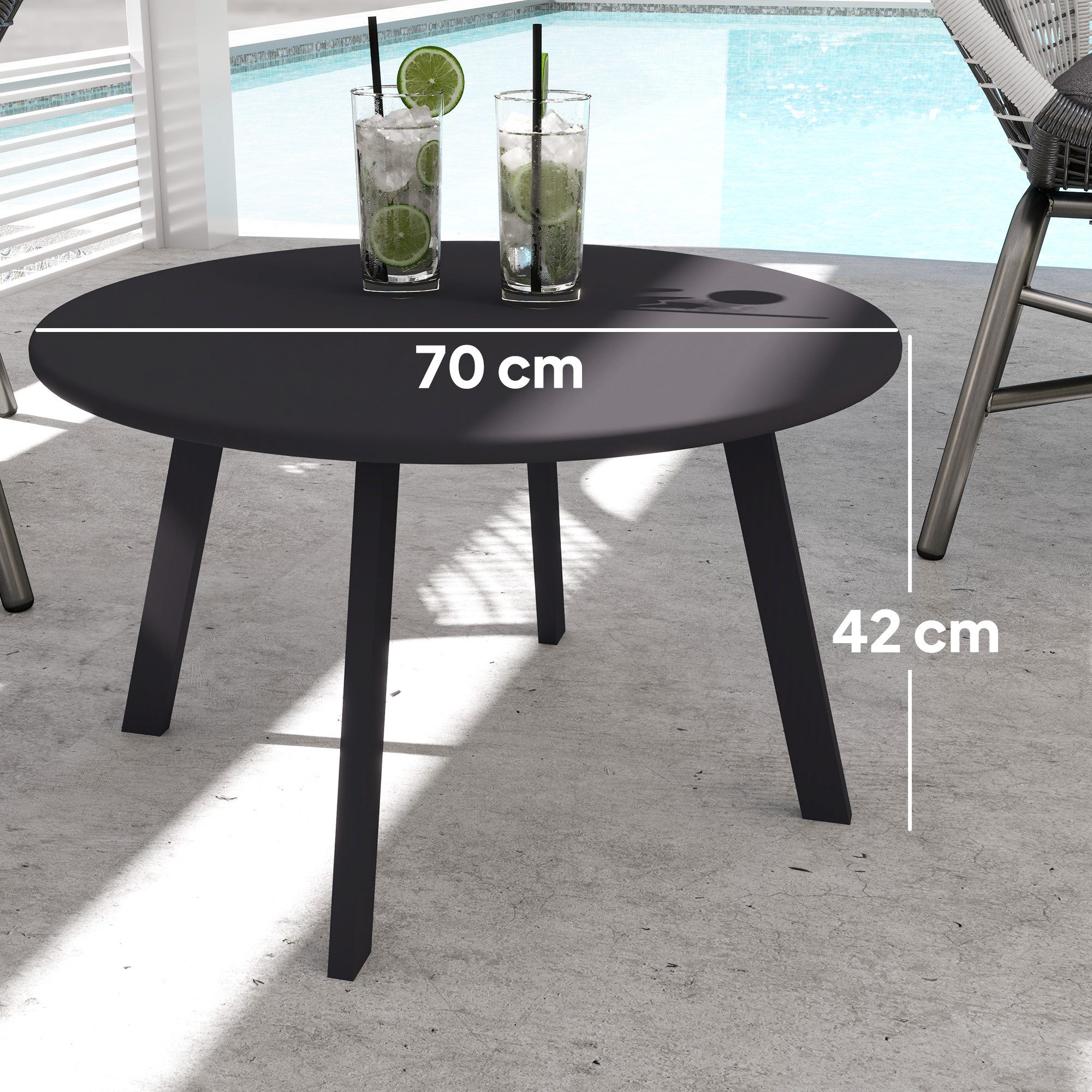Outsunny Beistelltisch aus Metall, Rund, wetterfest, pflegeleicht (Couchtisch, 1-St., Gartentisch), für Balkon Garten Terrasse Veranda Wohnzimmer, Ø70 x 42H cm, Schwarz