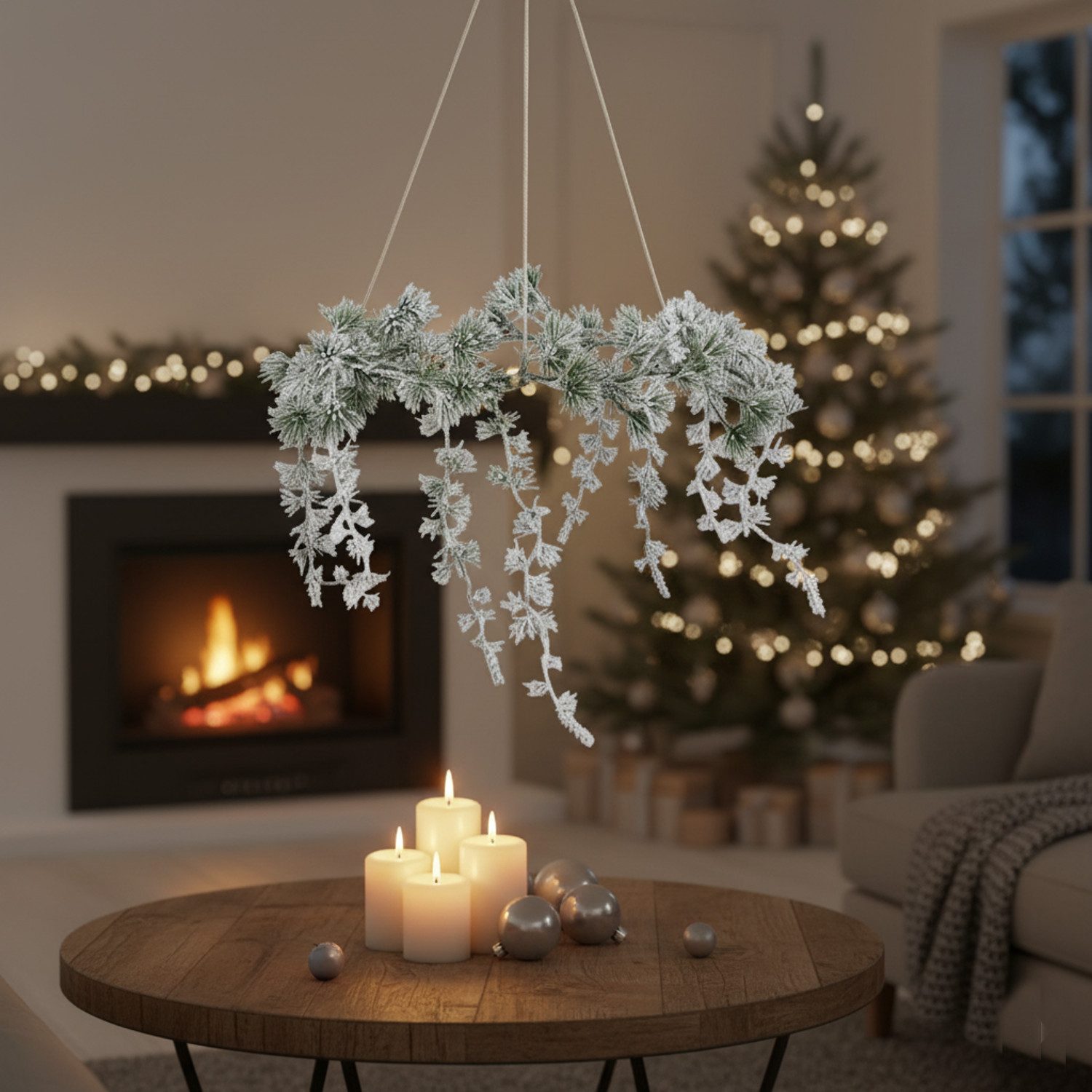 Macosa Home Dekokranz Kranz hängend beschneit Ø 40 cm Winterkranz, Kunststoff 55 cm Aufhängung künstlicher Tannenkranz