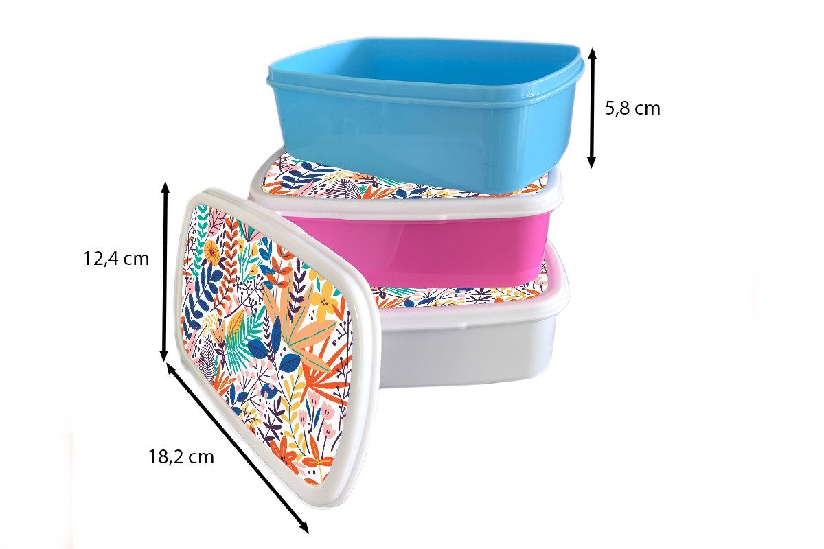Lunchbox Brotdose, Muster, und Brotbox MuchoWow und weiß Sommer (2-tlg), - Kinder - Kunststoff, Mädchen Jungs - Pflanzen Erwachsene, für für Blätter