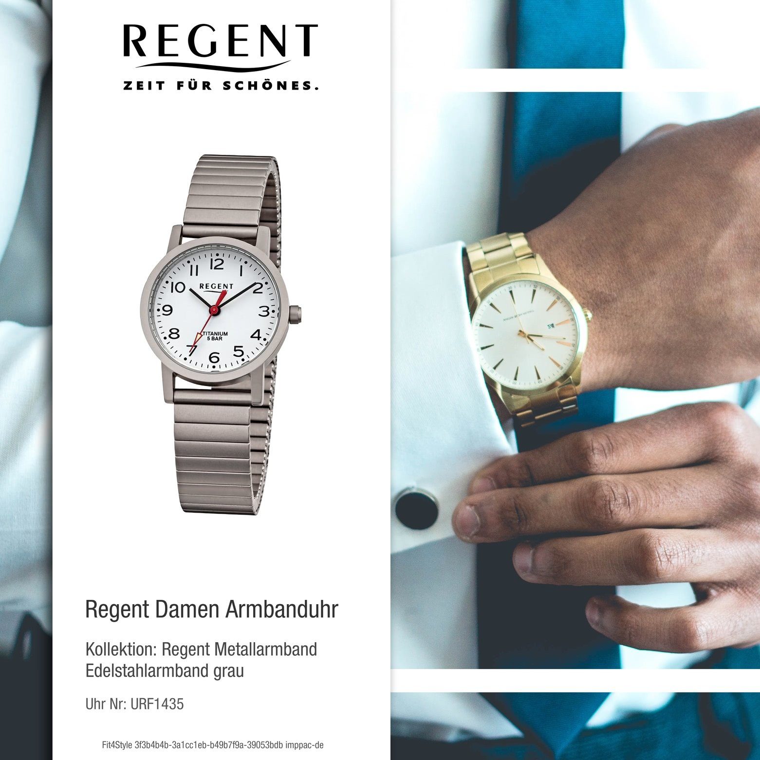 Edelstahlarmband Regent Damen Analog, 27mm), extra rund, Armbanduhr groß (ca. Damen Armbanduhr Regent Quarzuhr