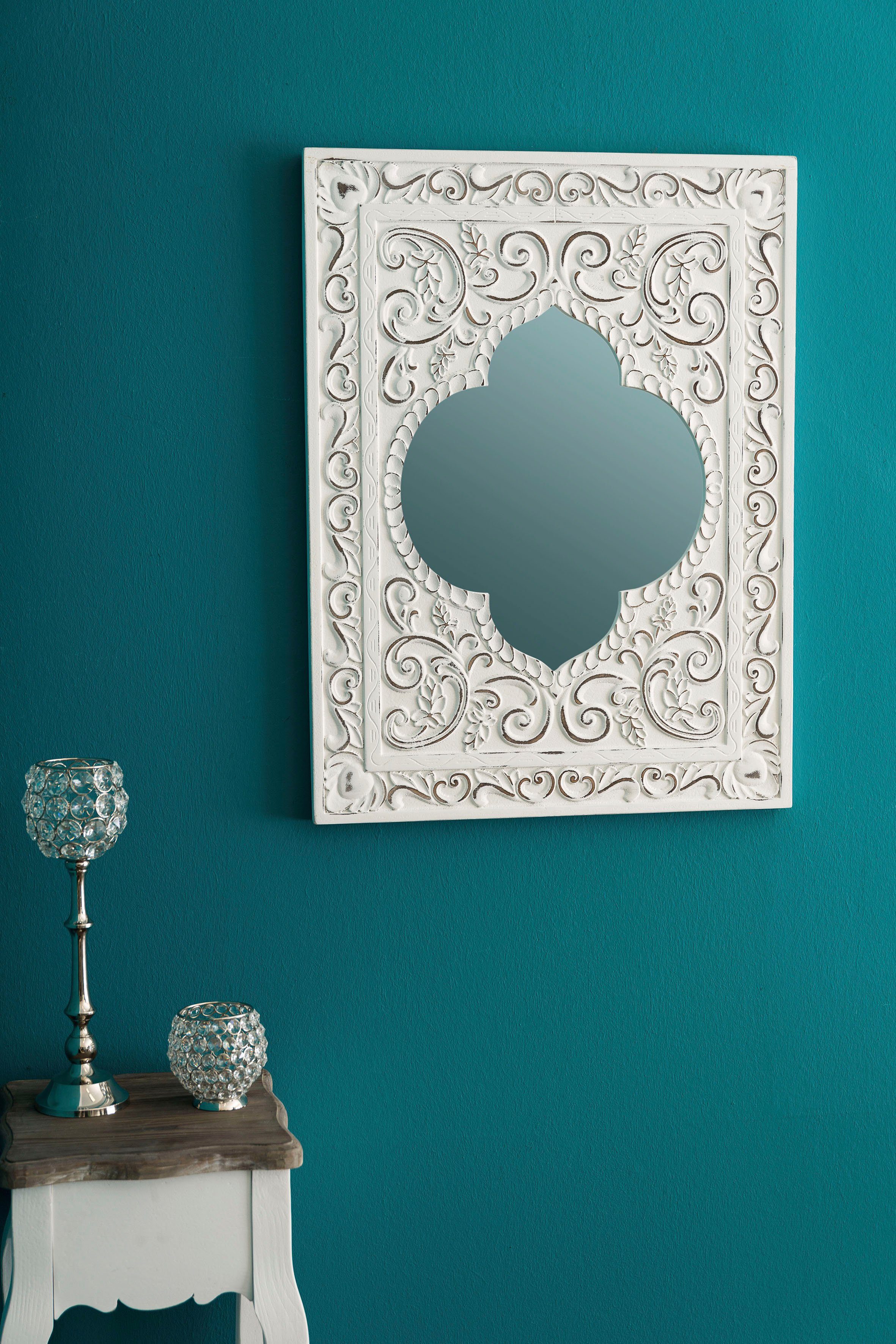 Orient Dekospiegel weiß, (1-St), my Felicitas Wandspiegel, rechteckig, Landhaus, Flair Optik