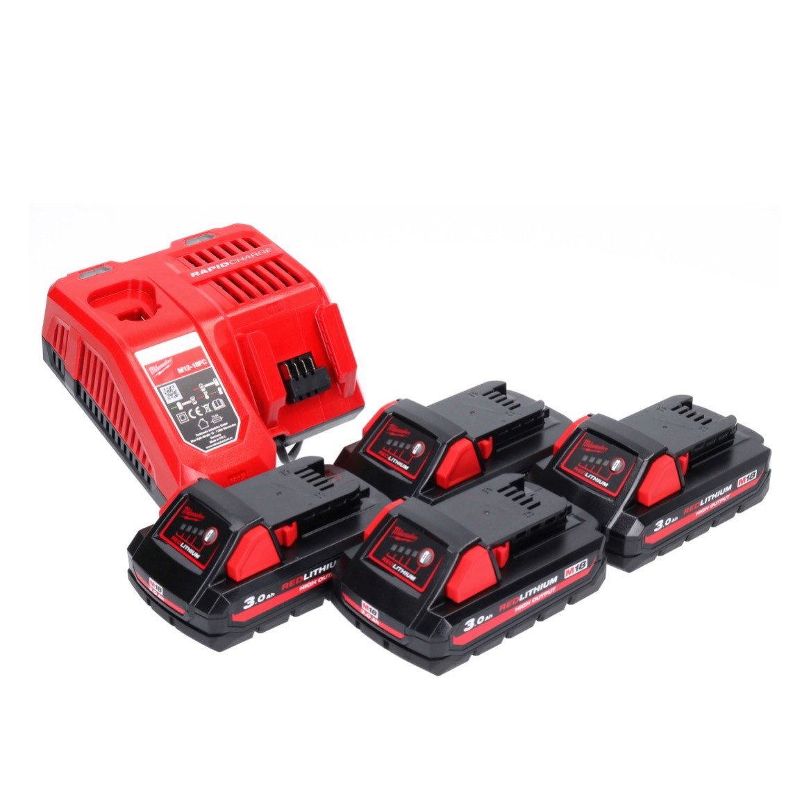 Milwaukee M18 NRG-304 Akku Starter Set High Output 4x 18 V 3,0 Ah / 3000 mAh Akkupacks