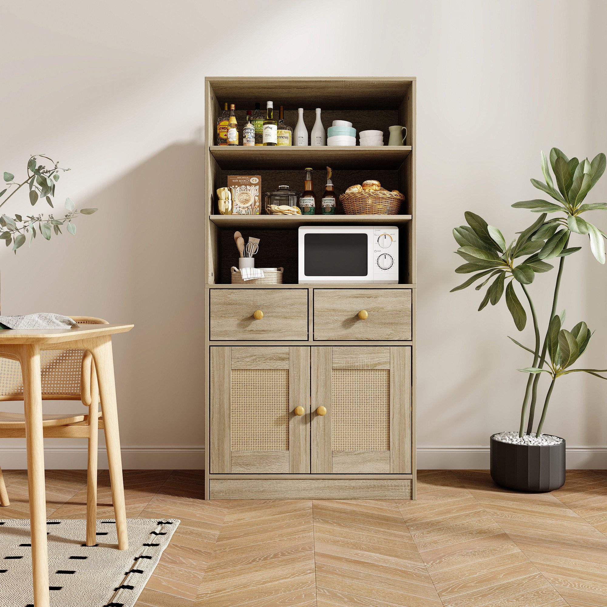 FUFU&GAGA Vorratsschrank Vorratsschrank mit Rattantüren, Beige, günstig online kaufen