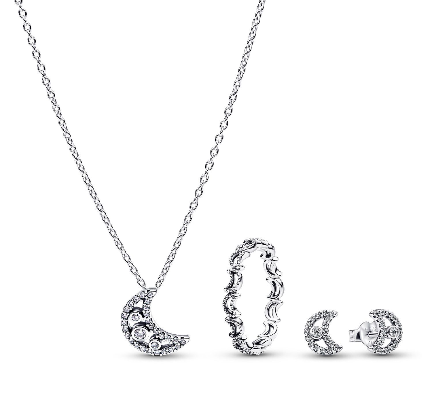 Pandora Schmuckset Schmuck-Set für Silber Kette, Ohrringe und Ring Mond