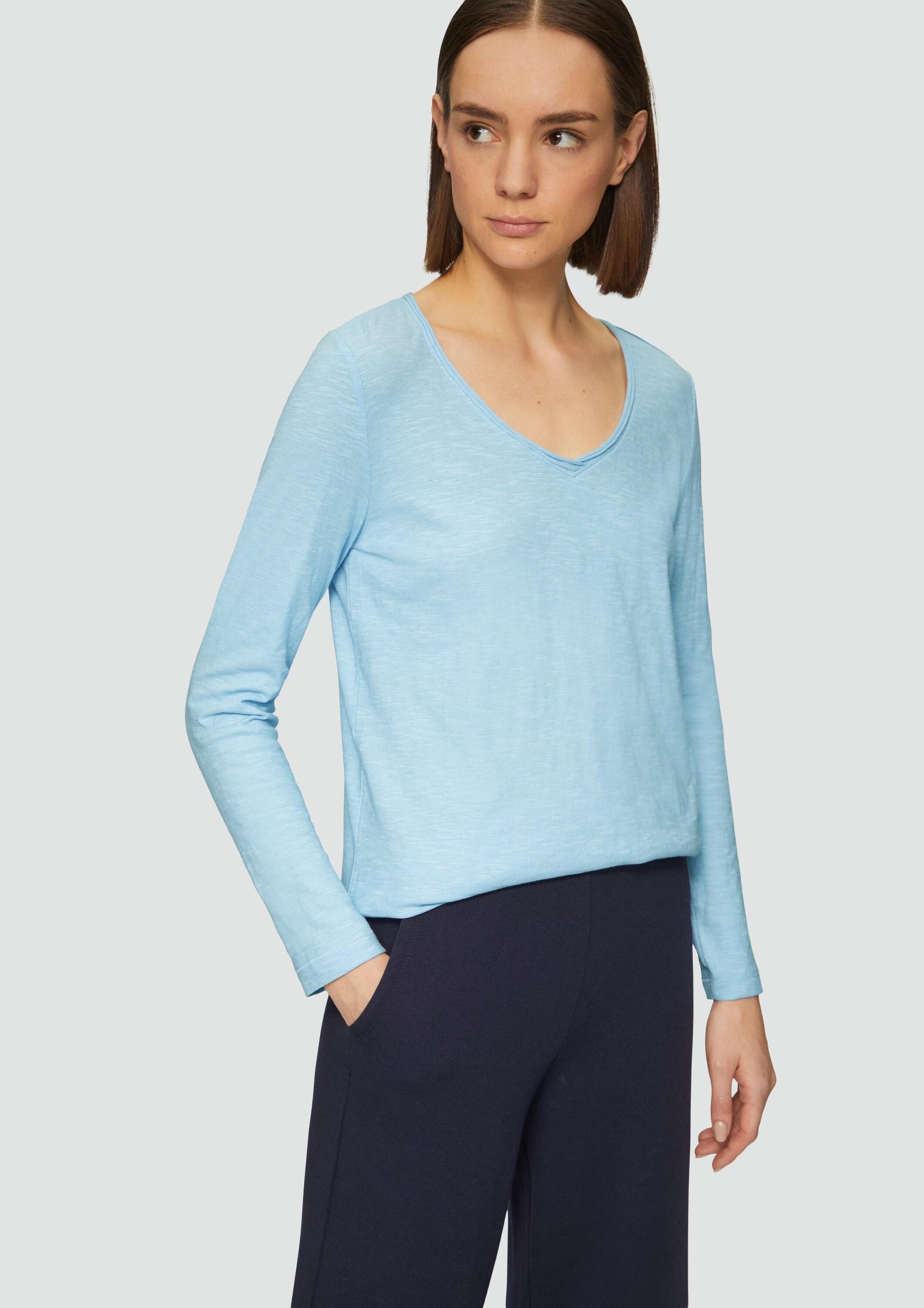 s.Oliver Langarmshirt T-Shirt Langarmshirt aus Slub Yarn mit Rollkanten am günstig online kaufen