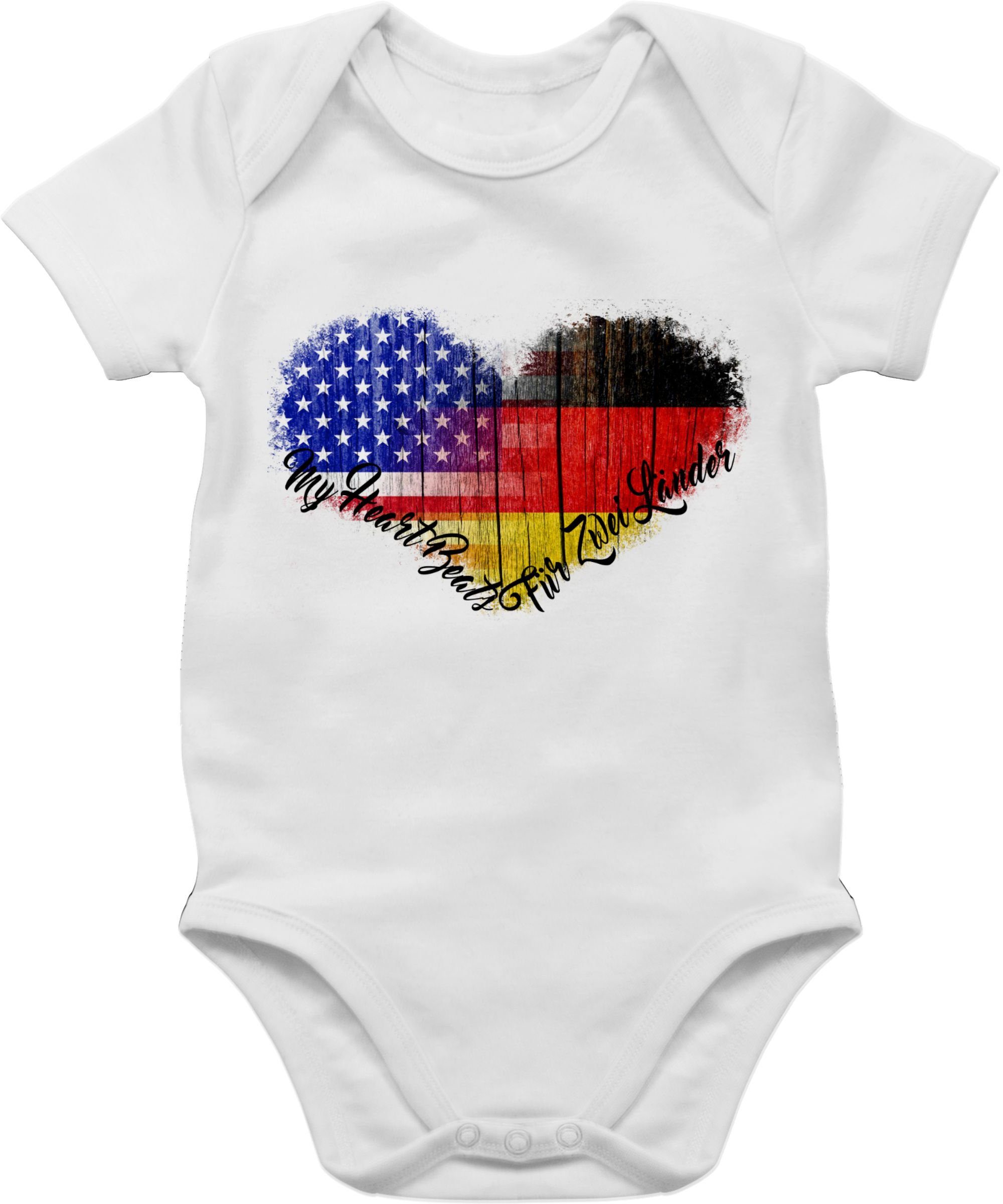 Kinder Mädchen (Gr. 50 - 92) Shirtracer Shirtbody Deutsch-Amerikanische-Flagge-Herz - Flaggen - Baby Body Kurzarm