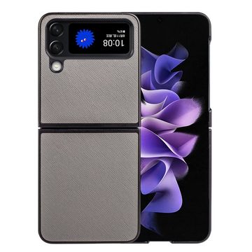 Wigento Handyhülle Für Samsung Galaxy Z Flip4 5G Design Cross Texture Cover Handy Tasche Hülle Etuis Muster Grau