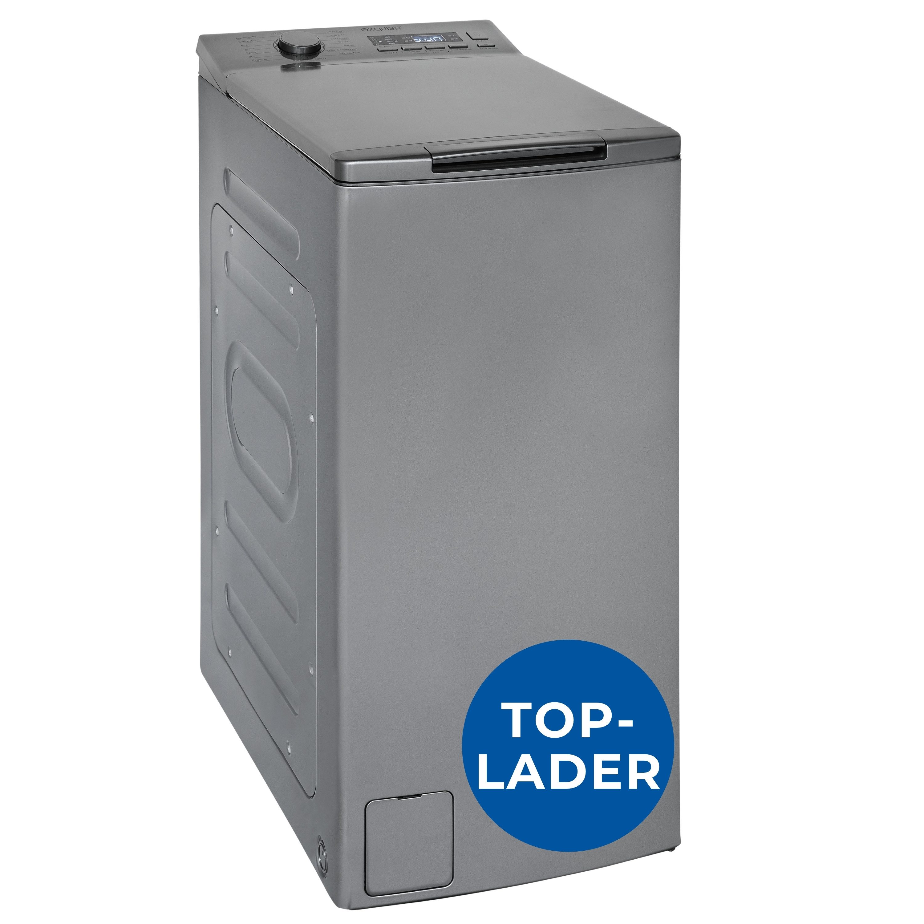 exquisit Waschmaschine LTO1207-030A silber-dunkel, 7,5 kg, 1200 U/min, Rückenschonend: bequem von oben zu beladen mit softer Türöffnung