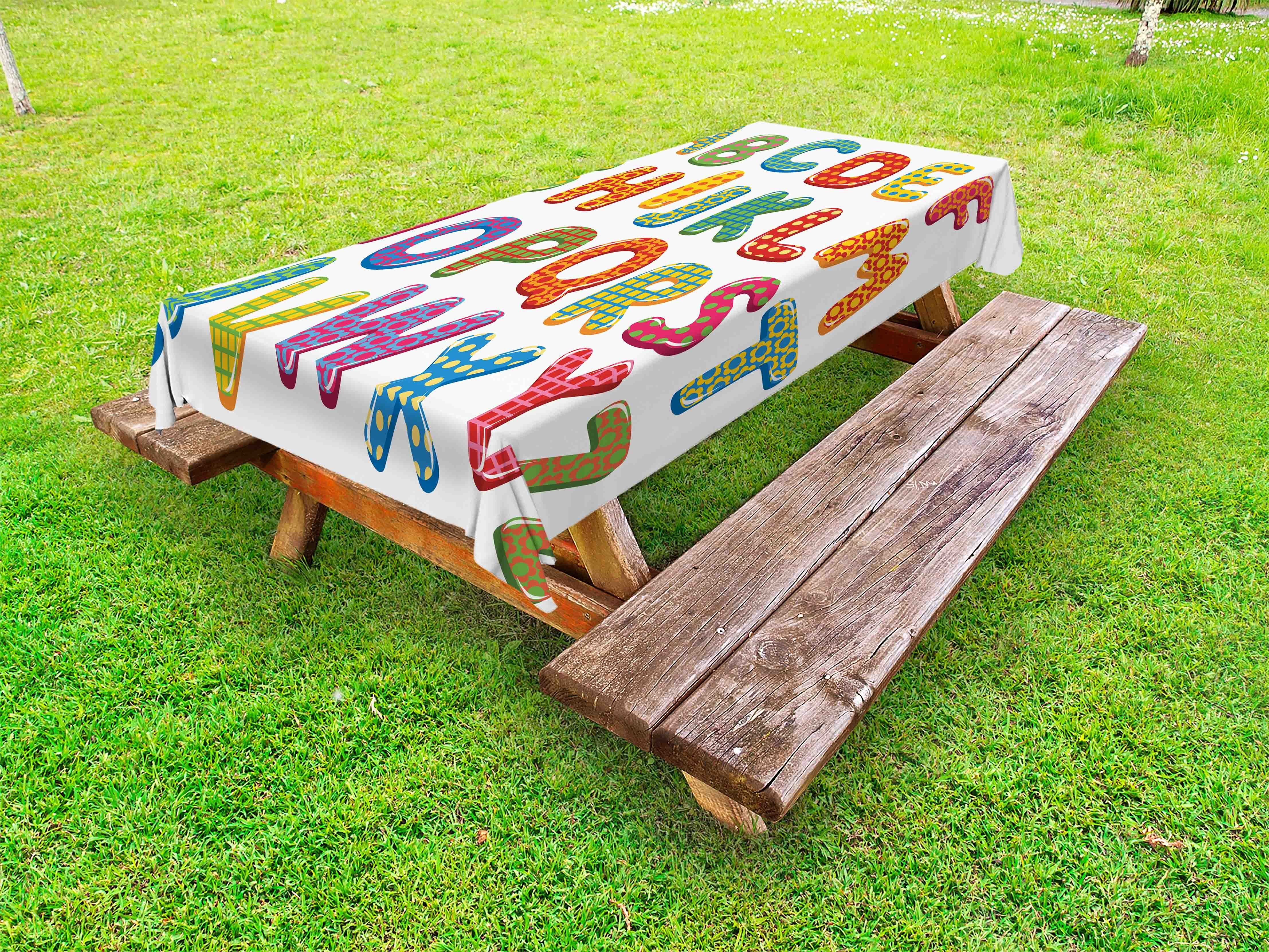 Abakuhaus Tischdecke dekorative waschbare Picknick-Tischdecke, Alphabet Lustige Beschriftung Muster