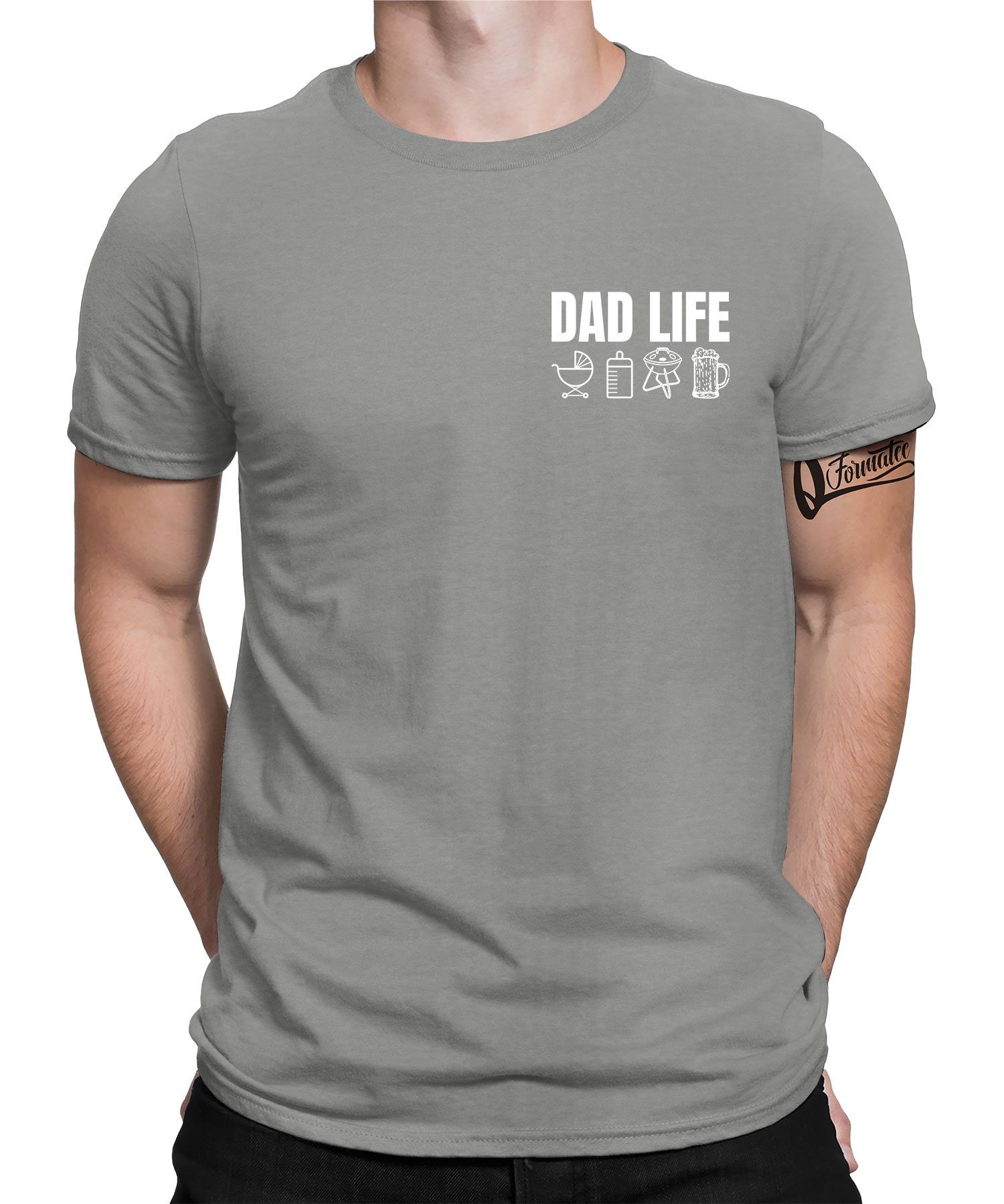Quattro Formatee Kurzarmshirt Dad Life Baby Grillen Bier - Papa Vatertag Vater Herren T-Shirt (1-tlg) Heather Grau