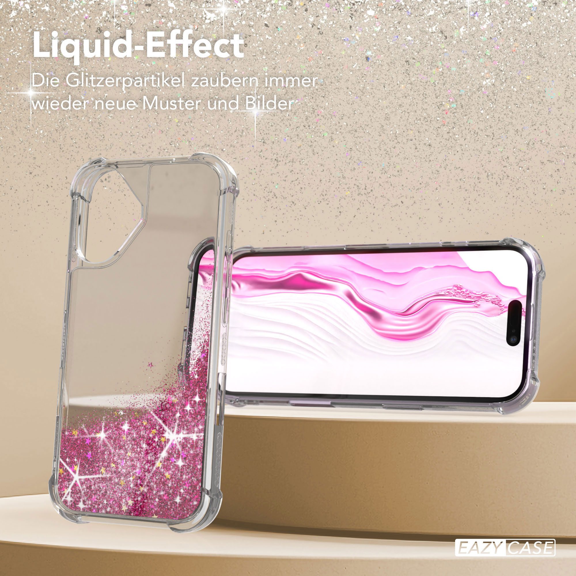 EAZY CASE Handyhülle Liquid Glittery Case für Apple iPhone 17 6,3 Zoll, Glitzerhülle Shiny Slimcover stoßfest Durchsichtig Bumper Case Pink – Bild 4 von 5