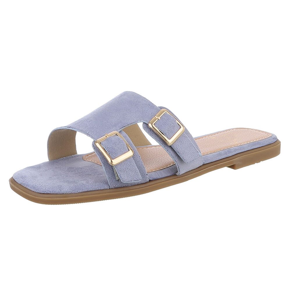 Ital-Design Elegante Slippers mit Schnallen für Damen – Sommerkomfort Pantolette (89542671) Blockabsatz Pantoletten in Hellblau