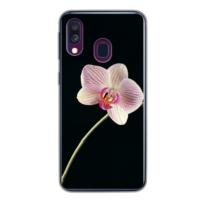 MuchoWow Handyhülle Orchidee - Blumen - Schwarz - Rosa - Knöpfe Handyhülle Samsung Galaxy A40 Smartphone-Bumper Print Handy