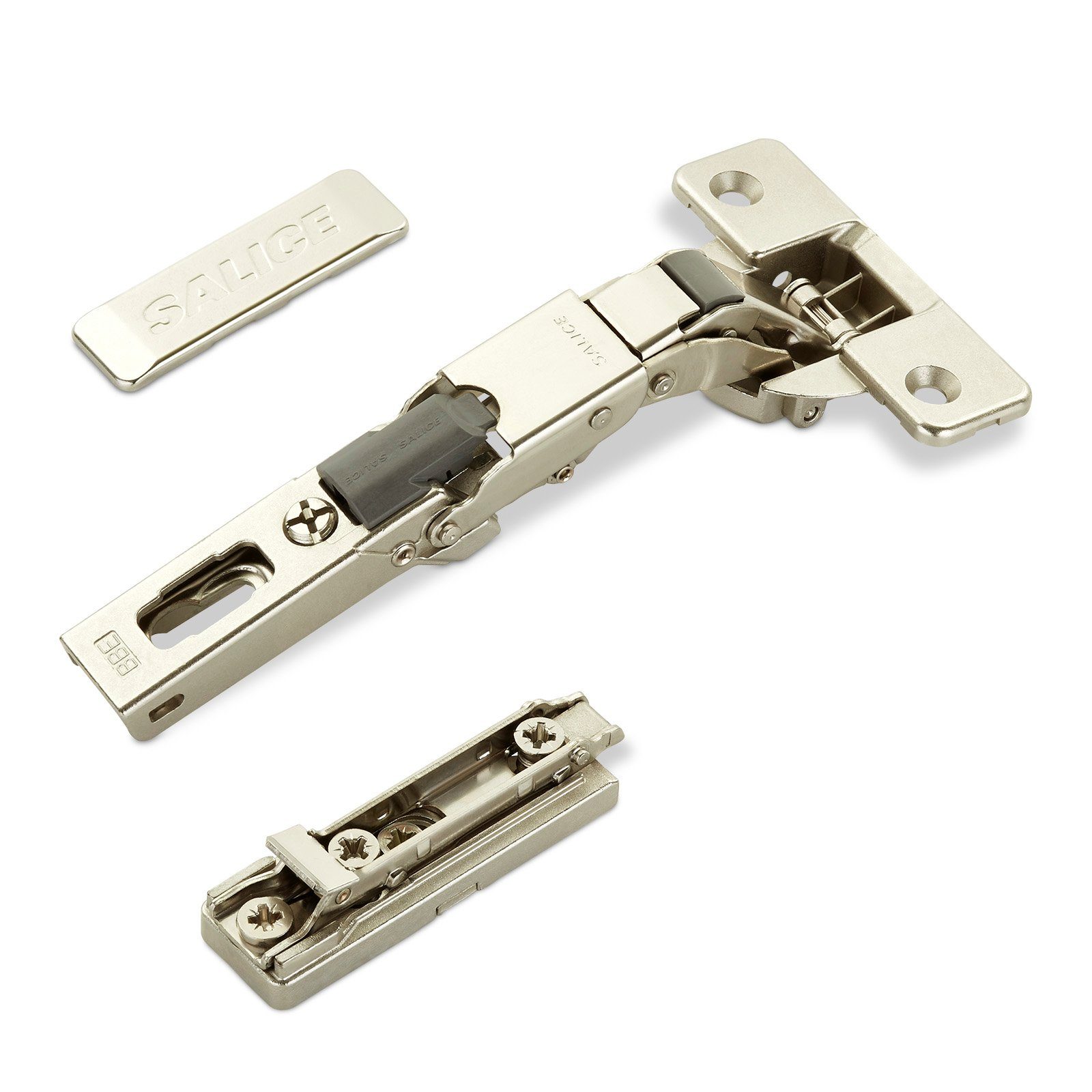 Salice Möbelbeschlag 2er Set Salice Universalscharnier 110° Bohrbild T45-T52 ungedämpft (2 St), Nickel matt + MPL + Scharnierarmabdeckung
