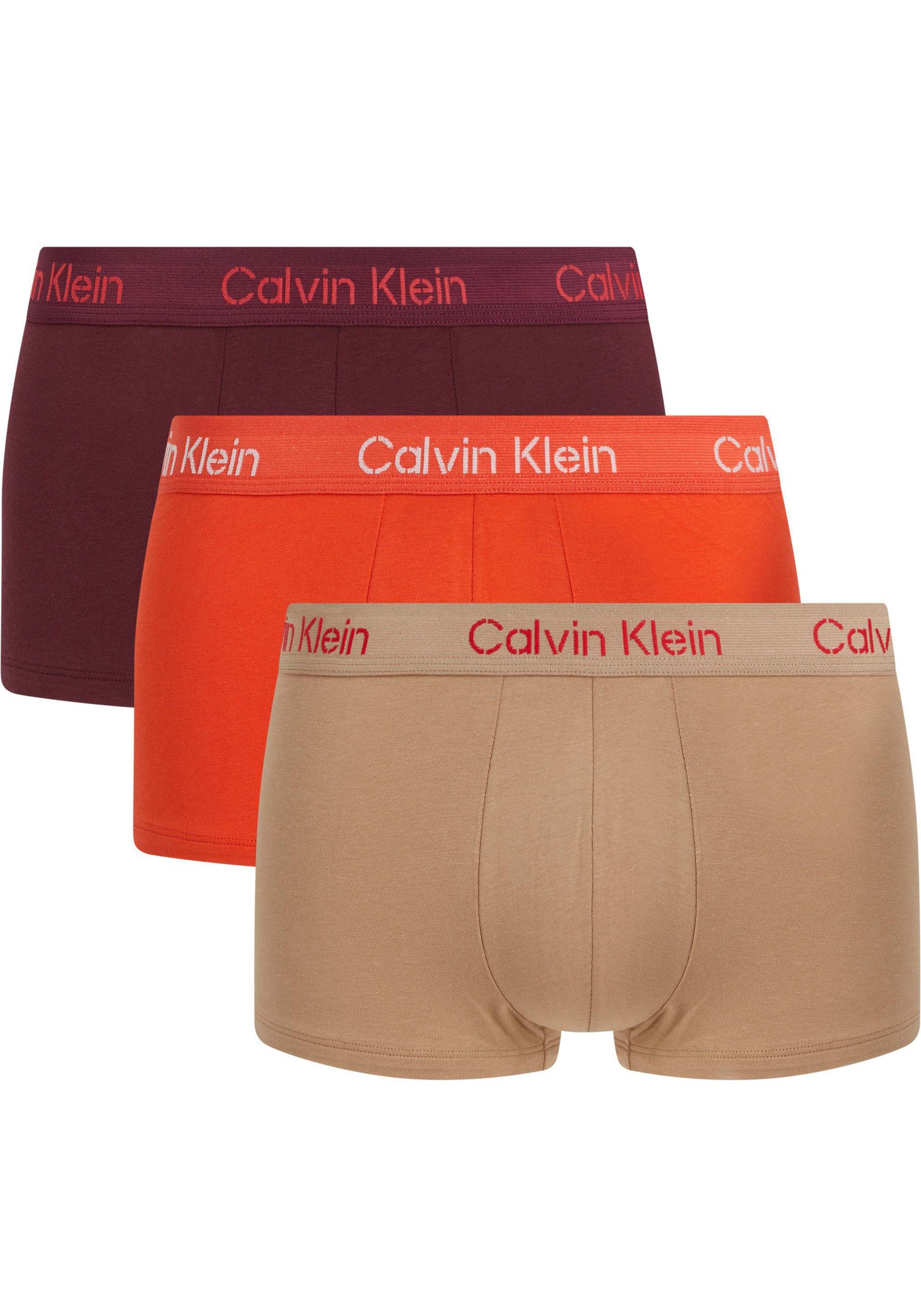 Calvin Klein Underwear Trunk LOW RISE TRUNK 3PK (Packung, 3er-Pack) mit Logo-Elastikbund RED_CLAY,_TAWNY_PORT,_TIGERS_EYE