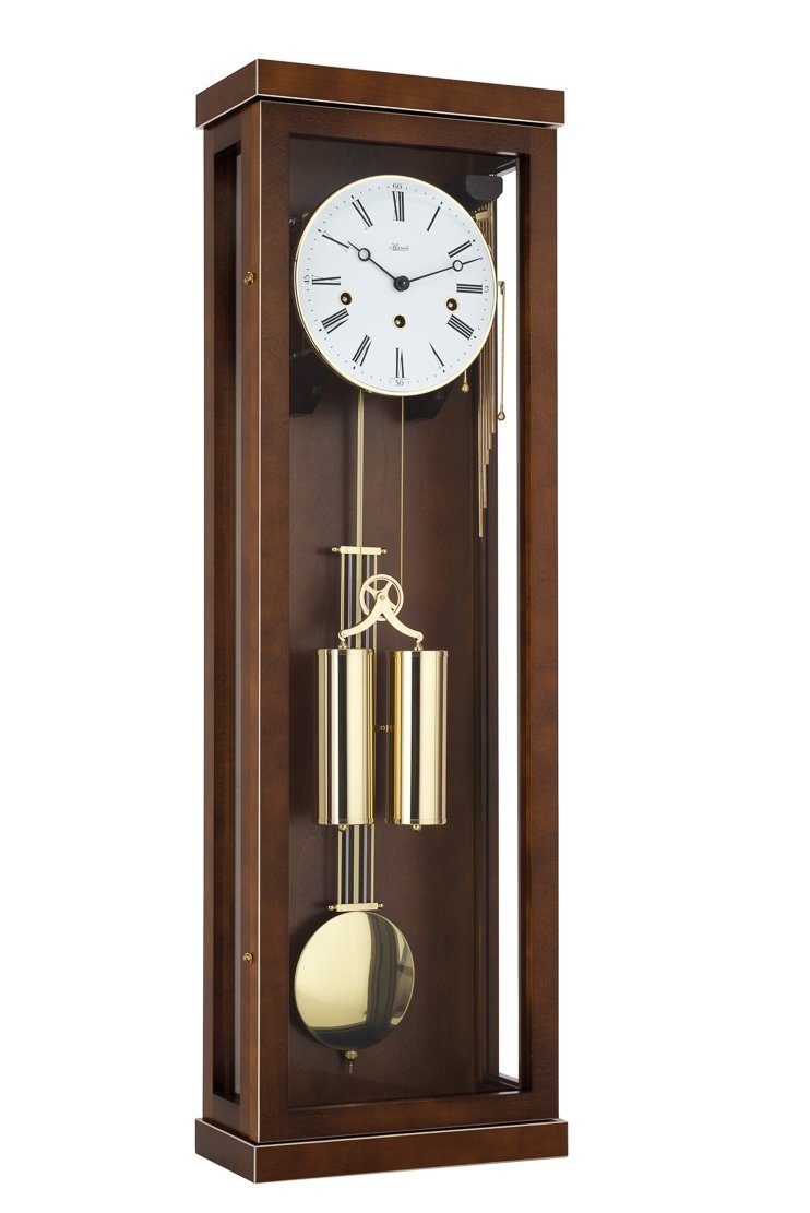 Hermle Pendelwanduhr Mechanische Wanduhr mit Pendel als Regulator (Seilzug mit Doppelgewicht und Federaufzug) Nussbaum