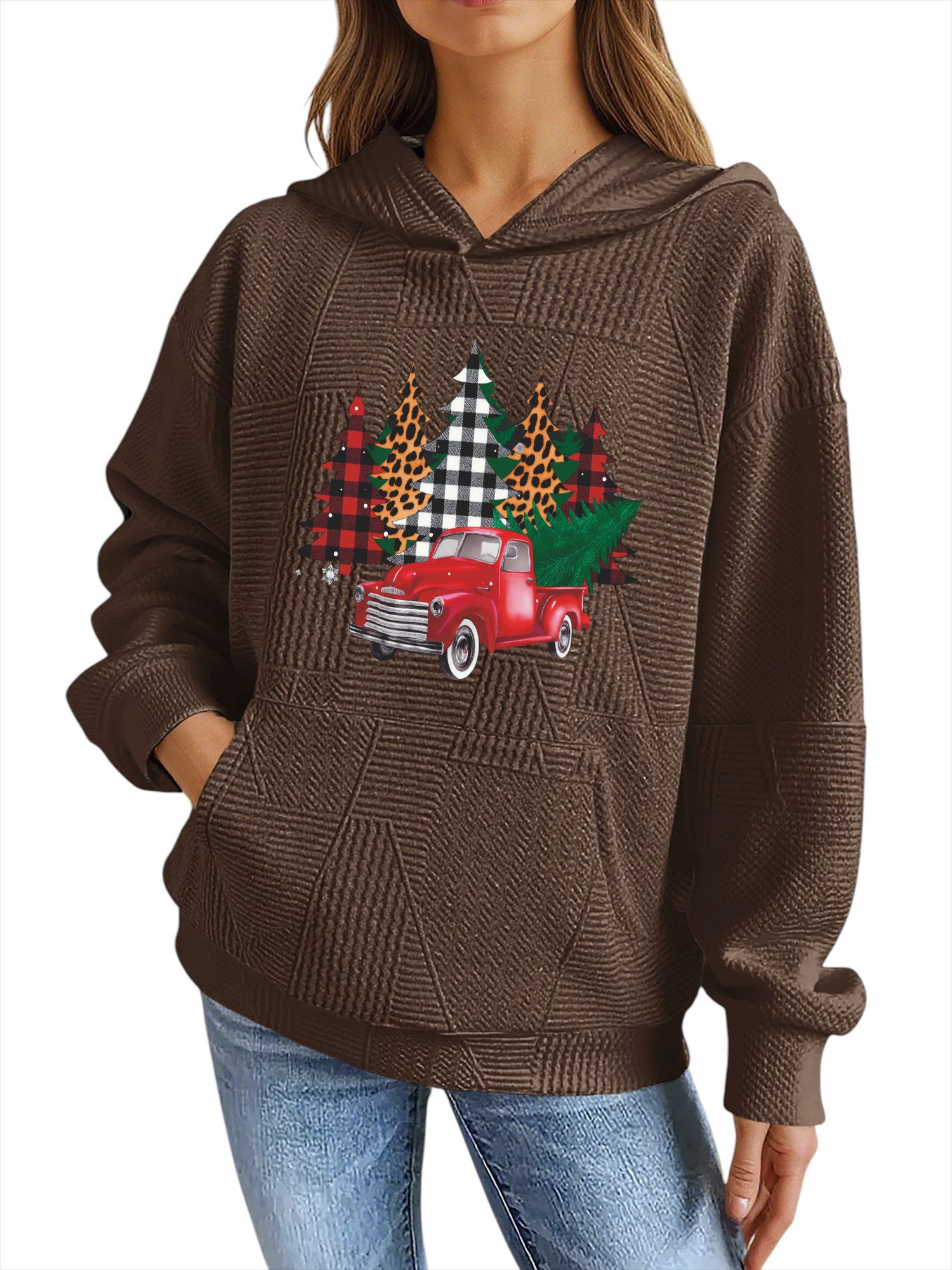 PYLIKE Hoodie Damen Kapuzenpullover mit Weihnachten-Print & Großtaschen Str günstig online kaufen