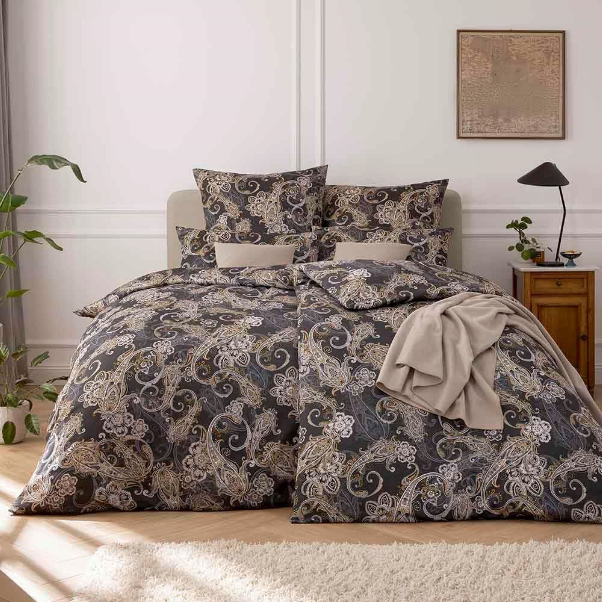Estella Bettwäsche Estella Mako Jersey Bettwäsche 135x200 Charlotte graphit Paisley grau, Mako-Jersey, 2 teilig, für Sommer und Winter