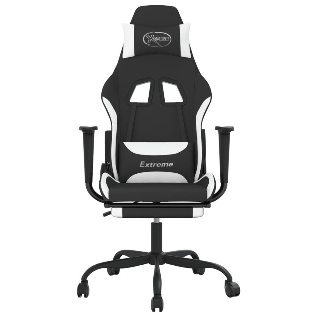 furnicato Gaming-Stuhl mit Schwarz und Fußstütze Weiß Stoff & Massage (1 St)