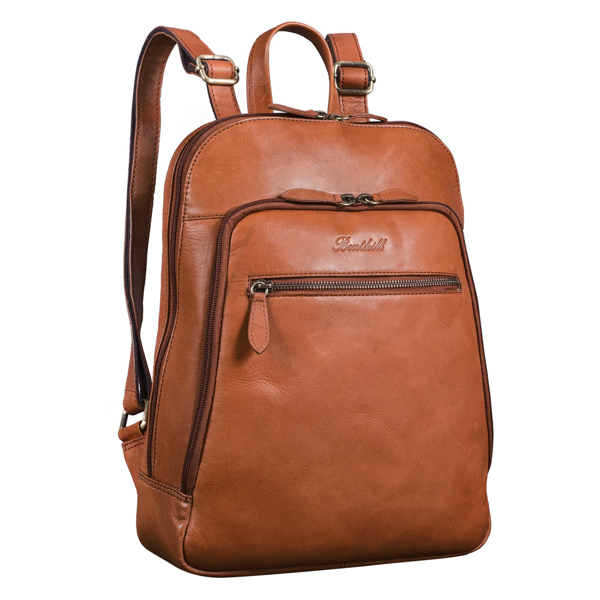 Benthill Rucksack Rucksack Echt Leder Damen Herren Daypack Backpack Lederrucksack, Reißverschlussfach