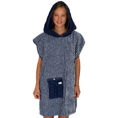 Badeponcho »Badeponcho blau-weiß gestreift Frottier Made in Germany Surfponcho Badeumhang«, Lou-i, mit Kapuze und Tasche