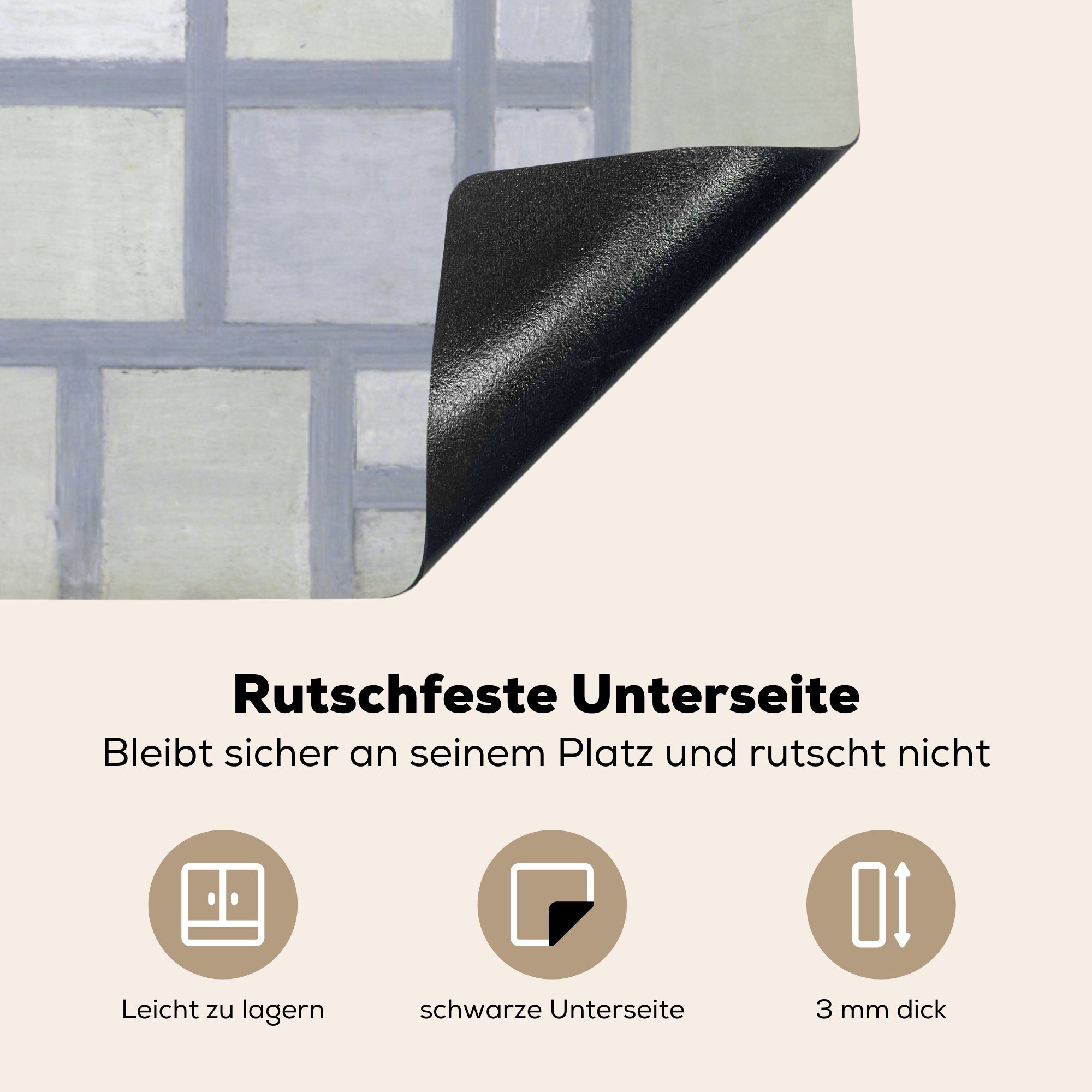 (1 für Mondrian, - mit küche MuchoWow Arbeitsplatte cm, Vinyl, Herdblende-/Abdeckplatte einem tlg), Piet Komposition Gitter Ceranfeldabdeckung, 78x78