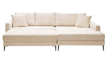 Massivart® Ecksofa SUMMER Cord creme / 276 cm, Cordsofa, Nosagunterfederung, schwarze Metallbeine