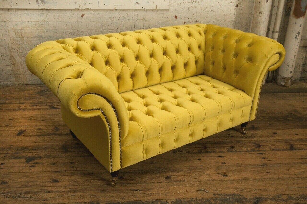 Couch Chesterfield JVmoebel Sitzer Sofa Chesterfield-Sofa, Zwei Gelbe Polster Textil