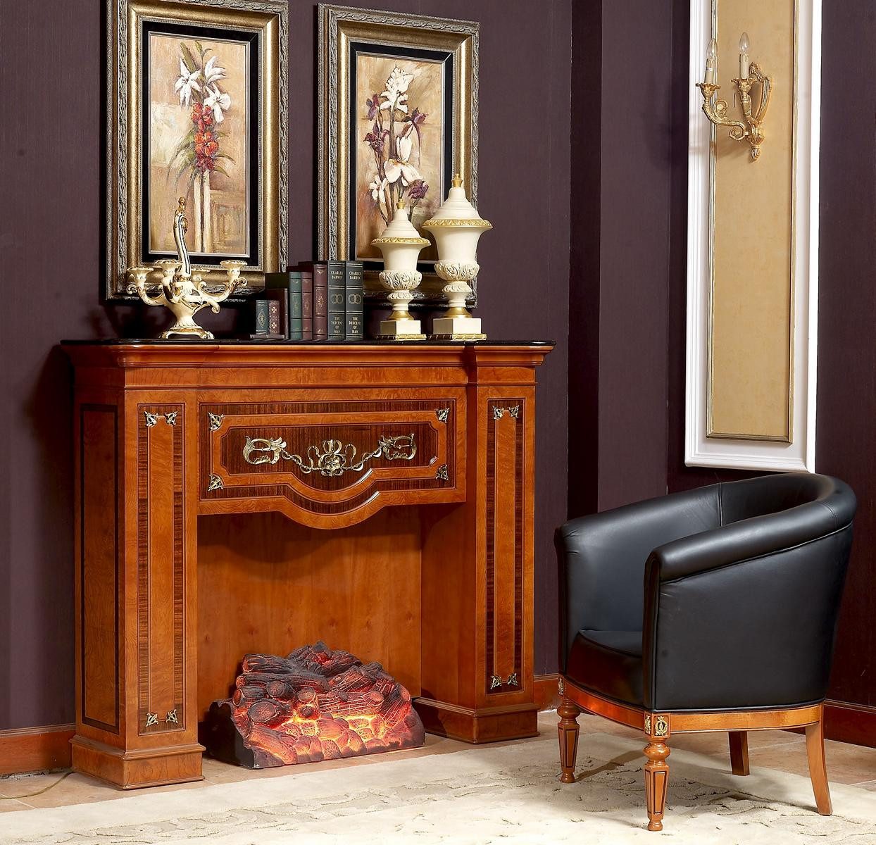 Xlmoebel Dekokamin Echtes Holz Dekoration Kamin Rokoko Antik Stil Sofort (1-St), Made in Europa