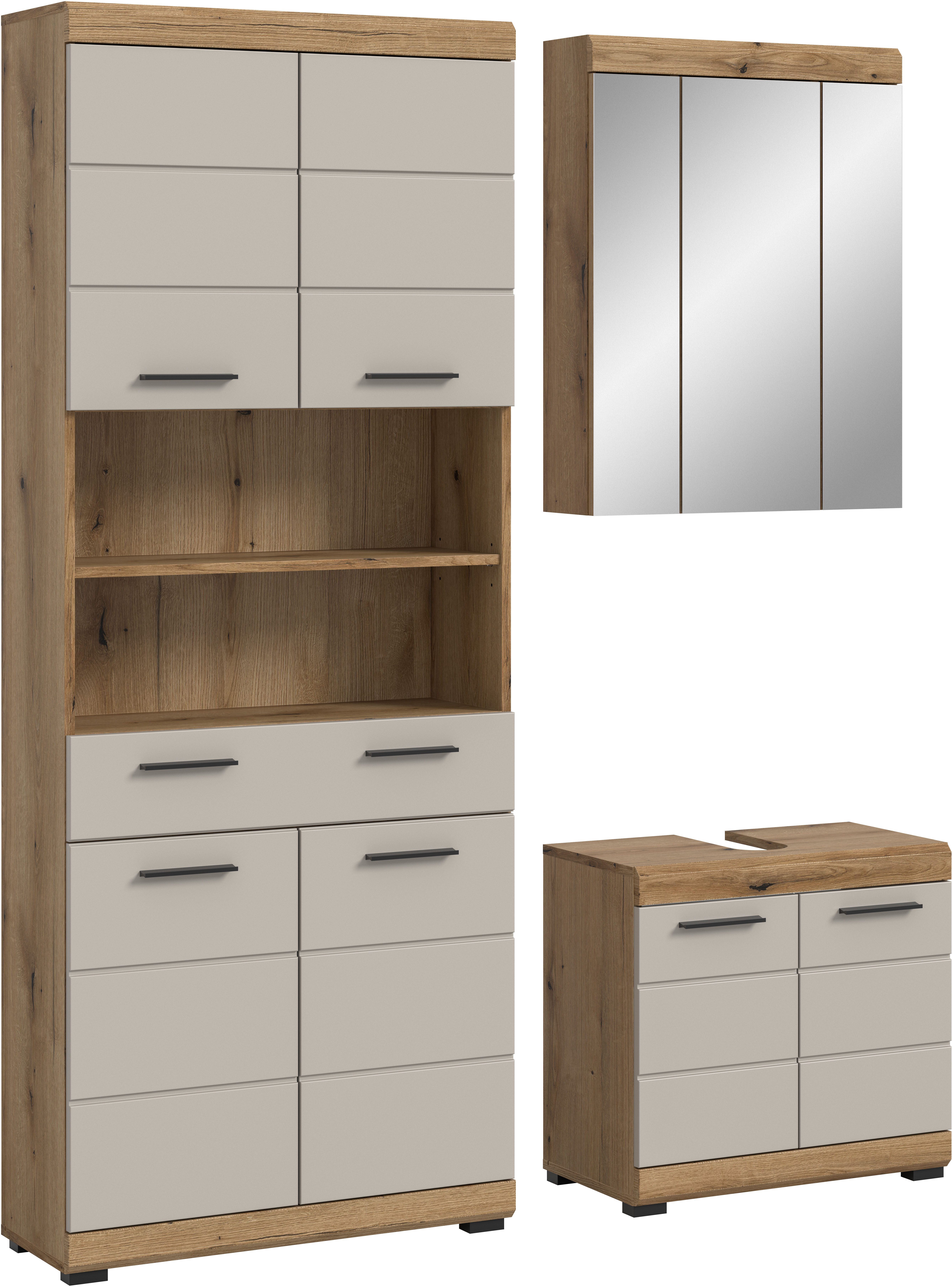 welltime Badmöbel-Set SIENA, TOPSELLER!, Breite 149cm, 3-teiliges Set, (Set, 3-St., bestehend aus: Hochschrank, Waschbeckenunterschrank & Spiegelschrank), Kombination, Badkombination, Bad-Set, Badezimmerschrank, Bad, Schrank