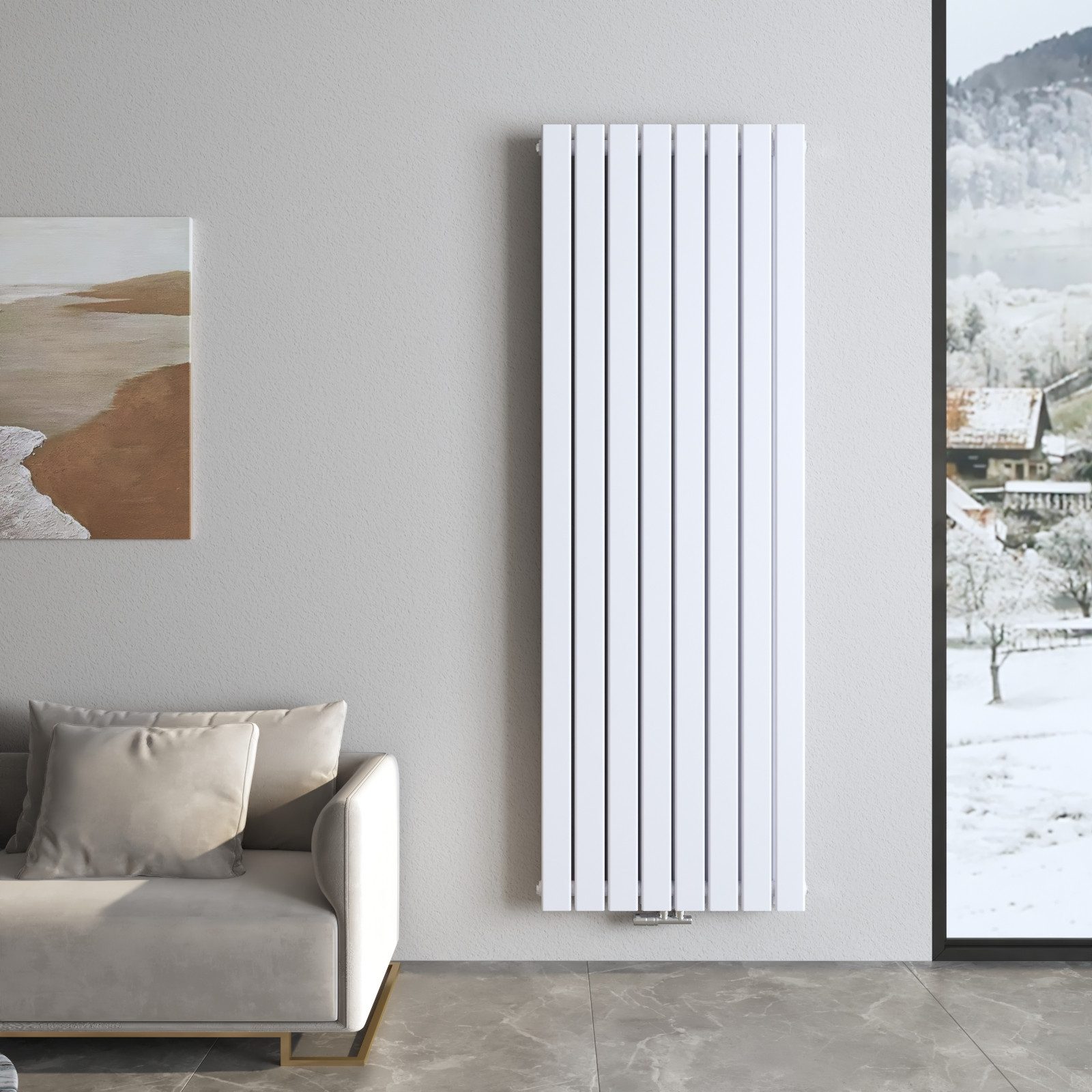 Heilmetz Heizkörper 180 × 61 cm 2227W, Doppellagig Flachheizkörper Vertikal, Mittel- und Seitenanschluss, G1/2, Weiß