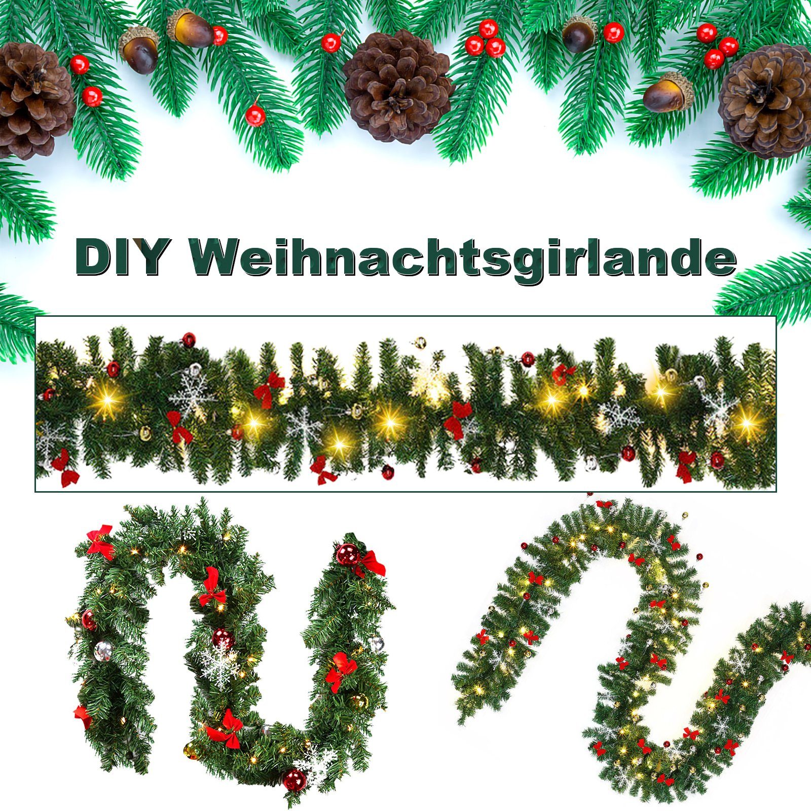 Kunstgirlande Weihnachtsgirlande mit Beleuchtung 5M 100 LED warmweiß Tanne, günstig online kaufen