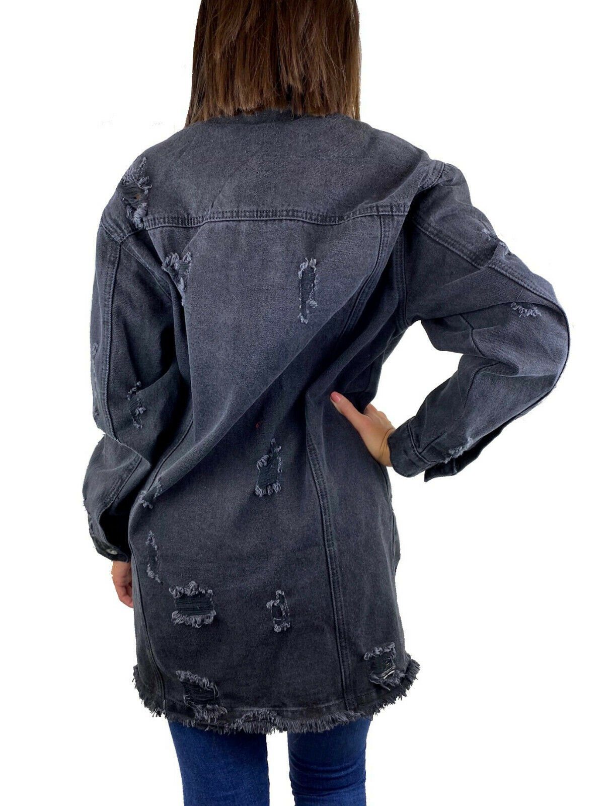 WASH Jacket Damen Jeansjacke Blogger MIT Jeansjacke Rissen Cut Worldclassca Mantel NEU Jeans Used Vintage Denim DENIMWEAR Destroyed Grau Denim LANG Oversized Parka XS-XL Out ÜBERGANGSJACKE BLAU Worldclassca