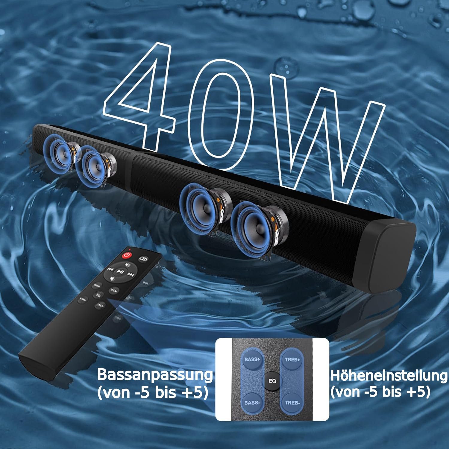 ibettertec Soundbar, Teilbare 2-in-1 Soundbar, mit Bluetooth-Verbindung Speaker Soundbar Stereo (Bluetooth Speaker Soundbar Stereo)