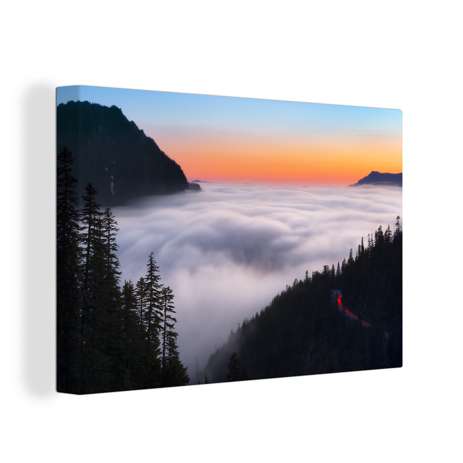 OneMillionCanvasses® Leinwandbild Ein Wolkenvorhang im Mount Rainier National Park, (1 St), Wandbild Leinwandbilder, Aufhängefertig, Wanddeko, 30x20 cm