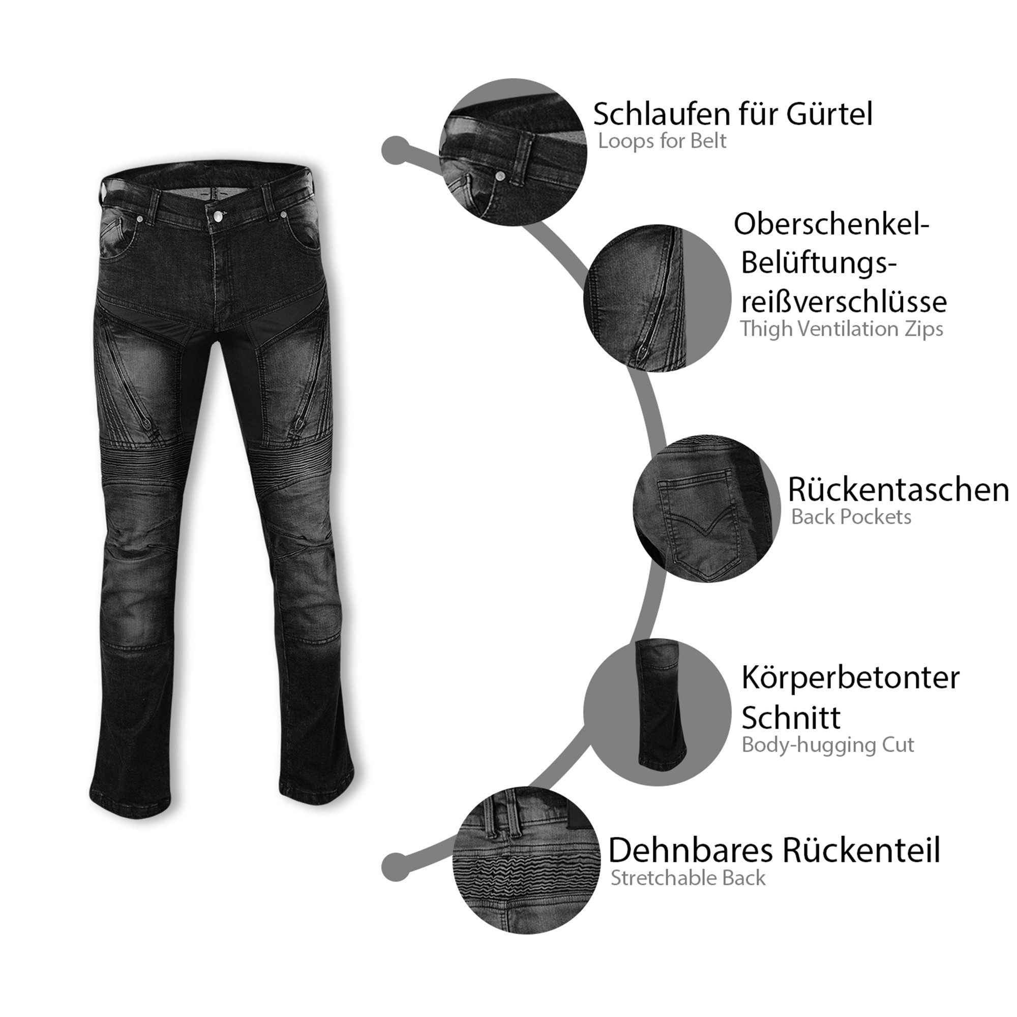 BULLDT Motorradhose JEANS-010 Damen (mit 4 abnehmbaren Protektoren) BULLDT Damen Jeans Gefüttert mit Aramid-Stoff