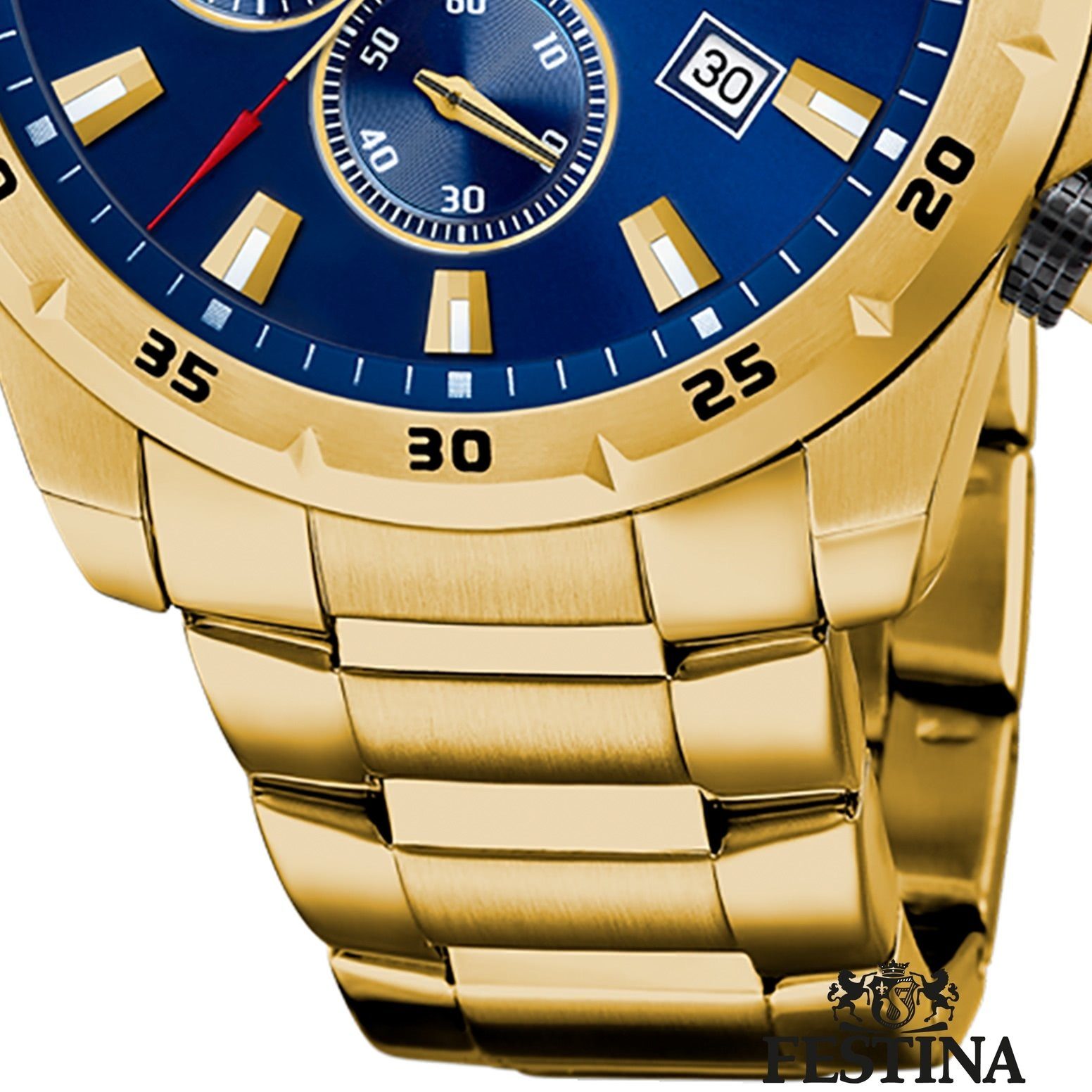 Festina Quarzuhr Festina Herrenuhr Chronograph Sport, (Analoguhr), Herren Armbanduhr rund, Edelstahlarmband gold, Sportlich