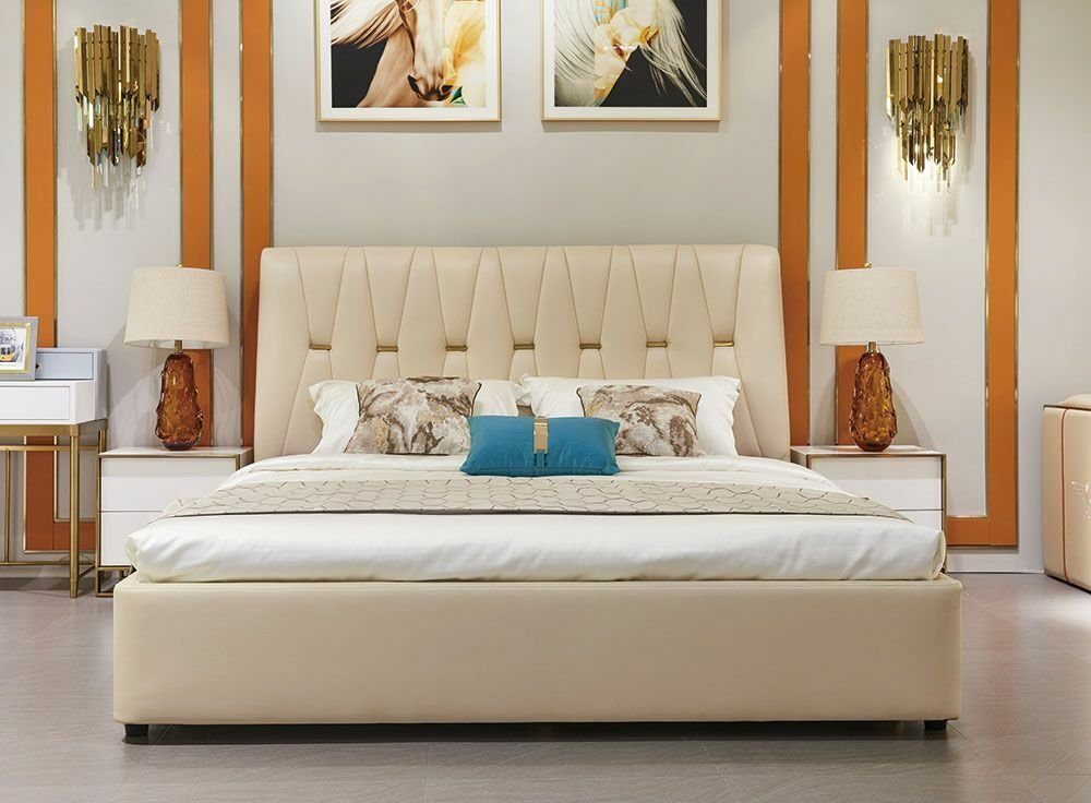 Schlafzimmer-Set Set Moderne Betten Schlafzimmer 3tlg. JVmoebel 2x Bett Design Nachttisch Luxus