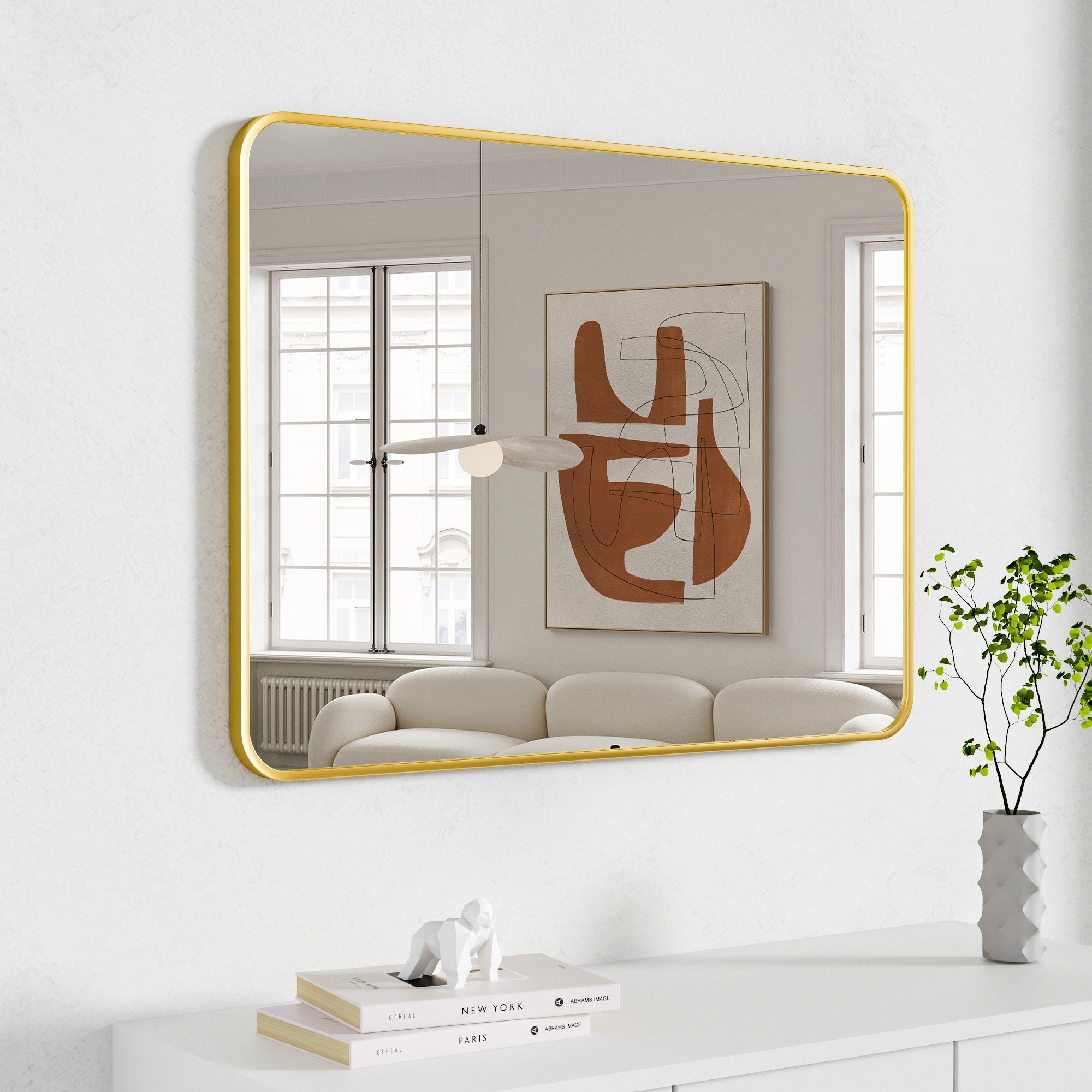 für Schlafzimmer Spiegel Wohnzimmer Waschraum, Aluminiumrahmen, Boromal Gold modern Wandspiegel mit Waschräume, Rechteckig