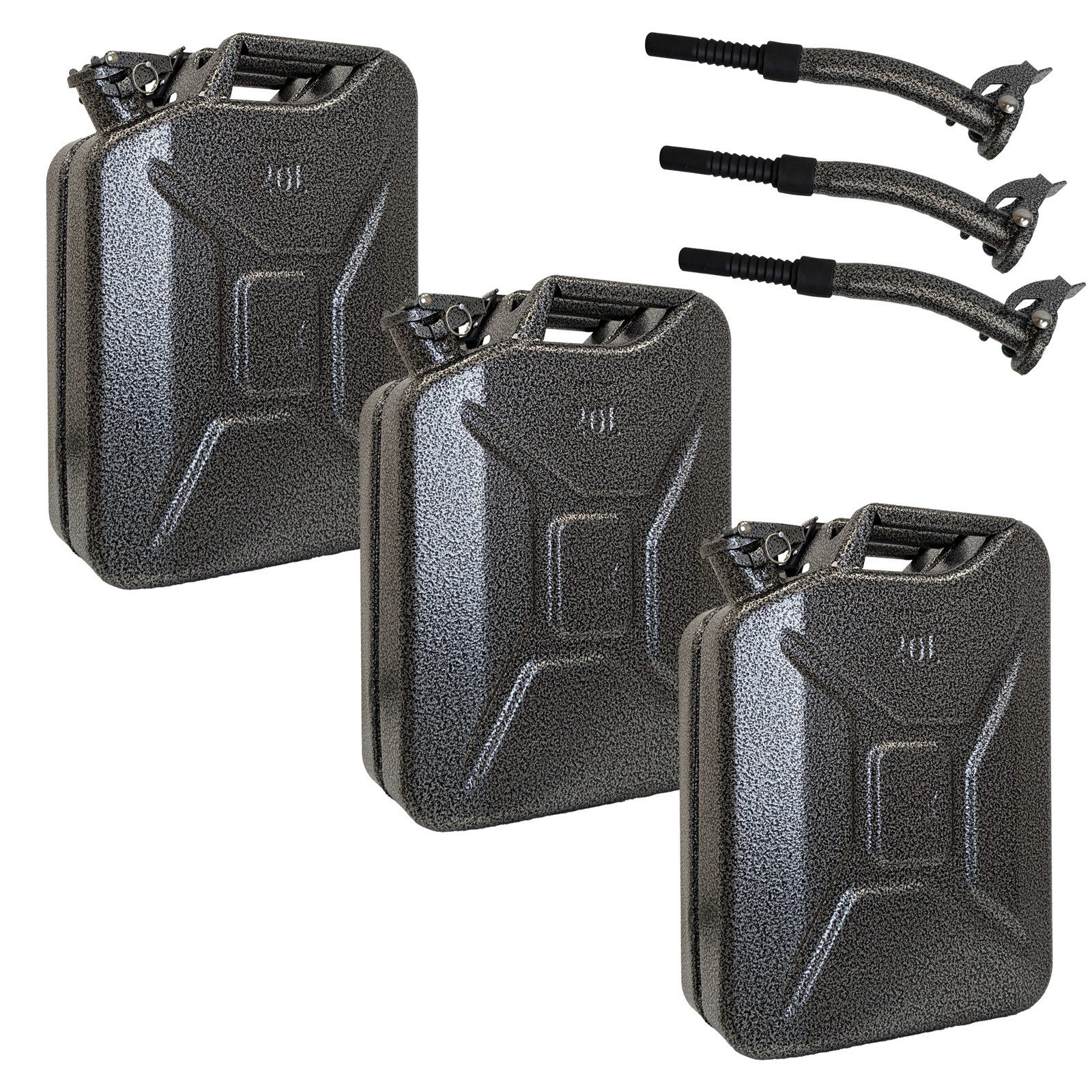 TRUTZHOLM Kanister 3x Metallkanister Snakeoptik 20 Liter inkl. Ausgießer + Halter Benzin (Set)