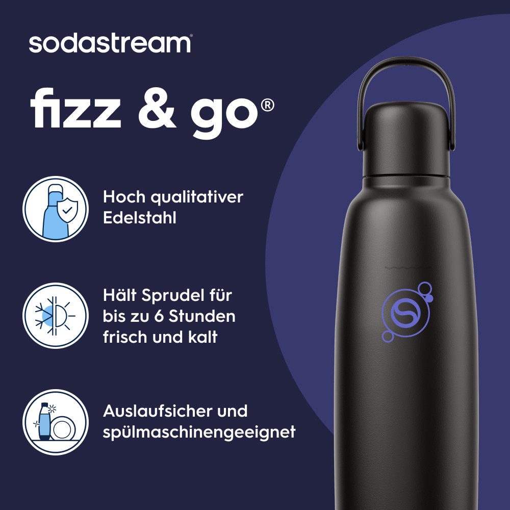 SodaStream Thermoflasche Metallflasche Fizz&go COOL DWS, 0,9 l, Trinkflasche, kompatibel mit SodaStream DUO, E-DUO, TERRA, ART & ENSO Wassersprudler