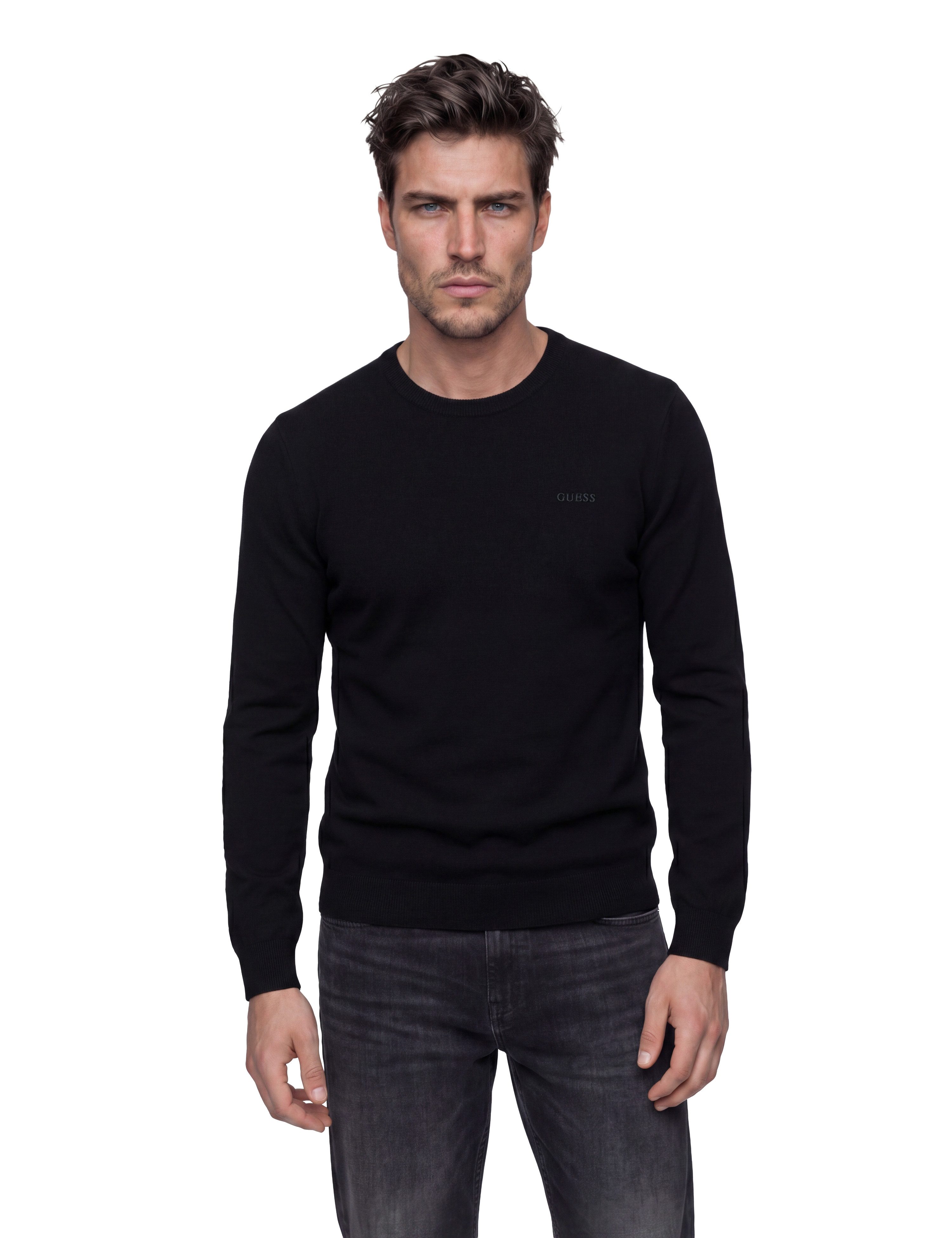 Guess Strickpullover MARCOS Rundhals, Feinstrick mit Woll- und Seiden-Anteil, Regular Fit
