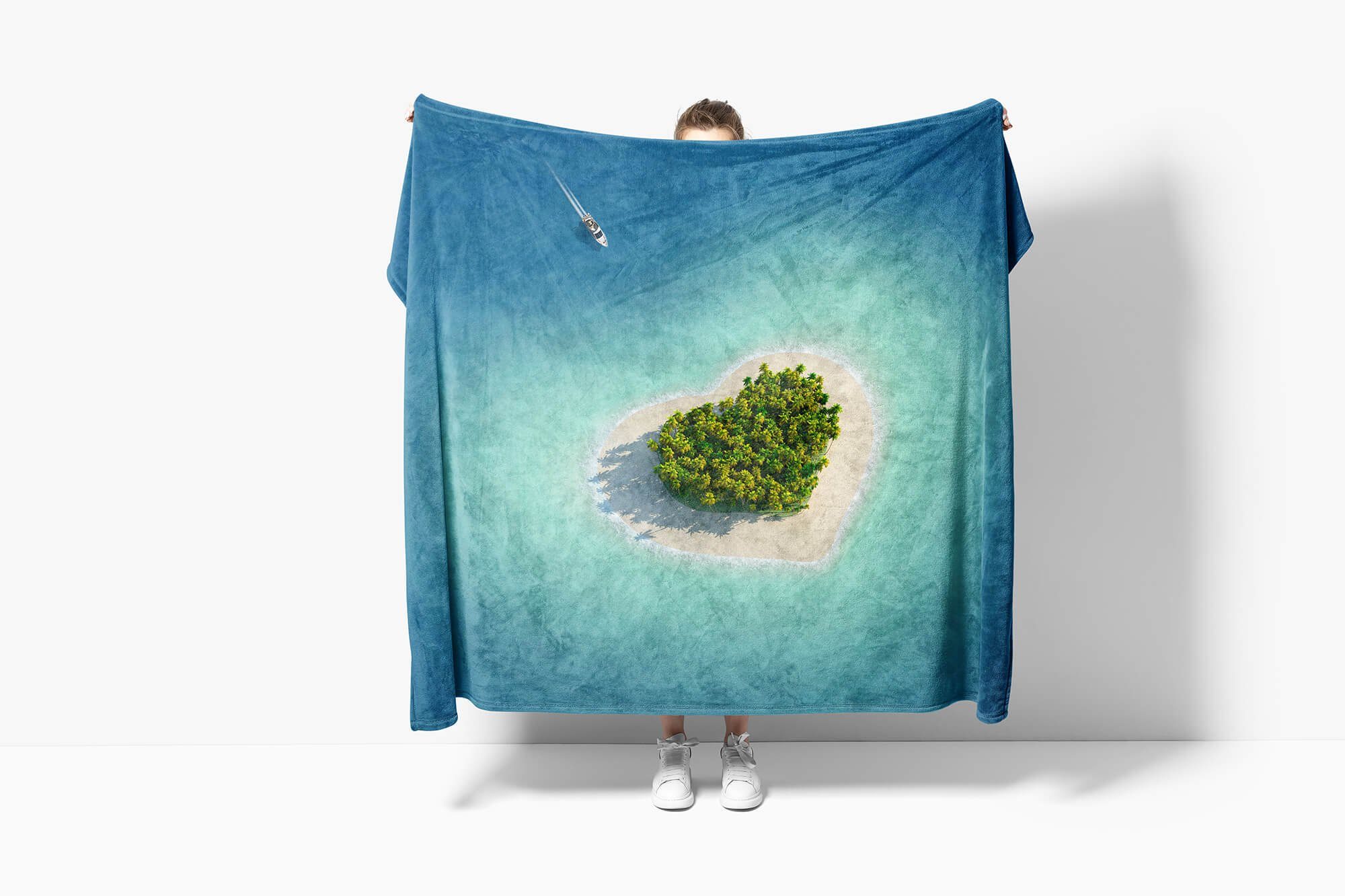 Herzform, mit Handtücher Sinus Handtuch Saunatuch Insel (1-St), Kuscheldecke Strandhandtuch Baumwolle-Polyester-Mix Handtuch Fotomotiv Art mit